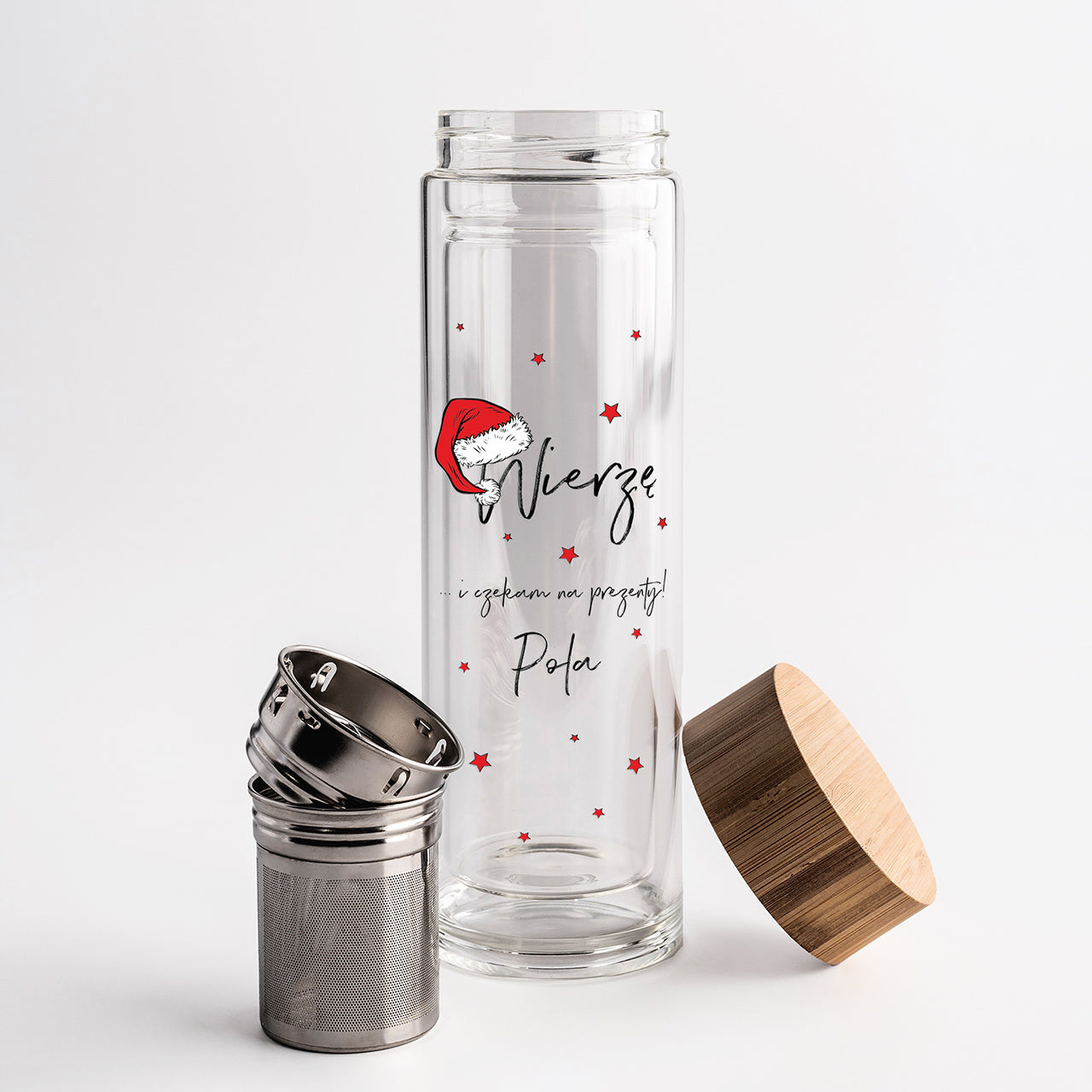 Szklany bidon świąteczny - prezent na Mikołaja
