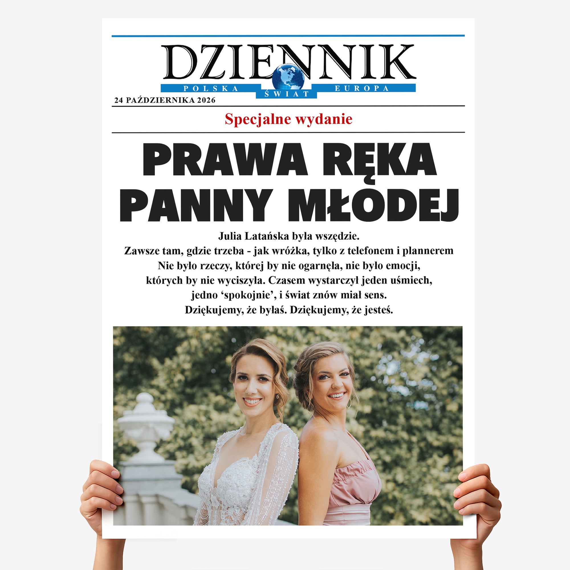 Kartka ze zdjęciem dla świadkowej - dziennik xxl