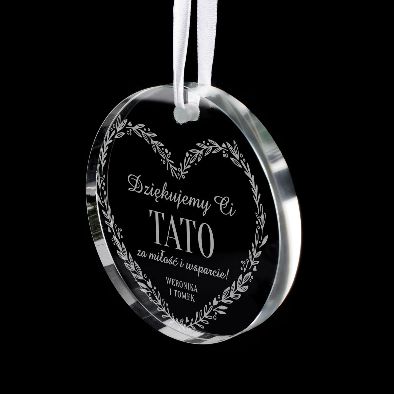 Grawerowana szklana zawieszka - podziękowanie dla taty