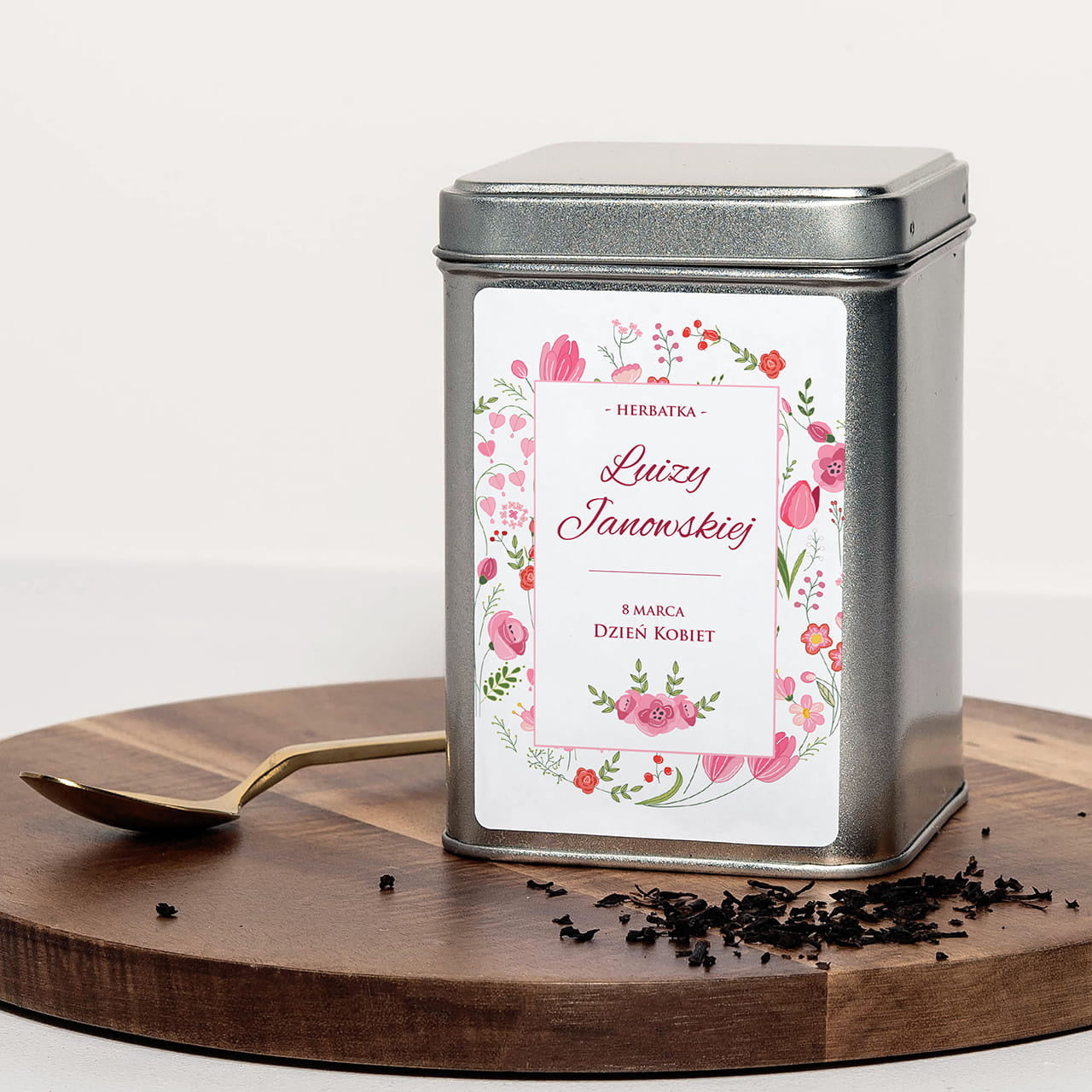 Personalizowana herbata na Dzień Kobiet prezent na Dzień Kobiet herbata personalizowana herbata w puszce
