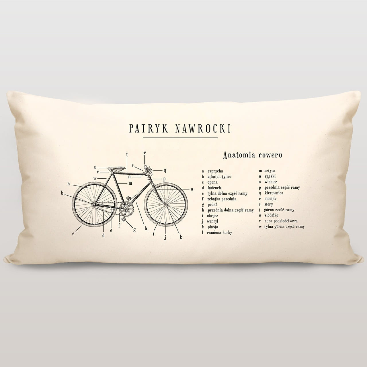 Poduszka z nadrukiem na prezent na urodziny rowerzysty - Anatomia roweru prezent dla rowerzysty