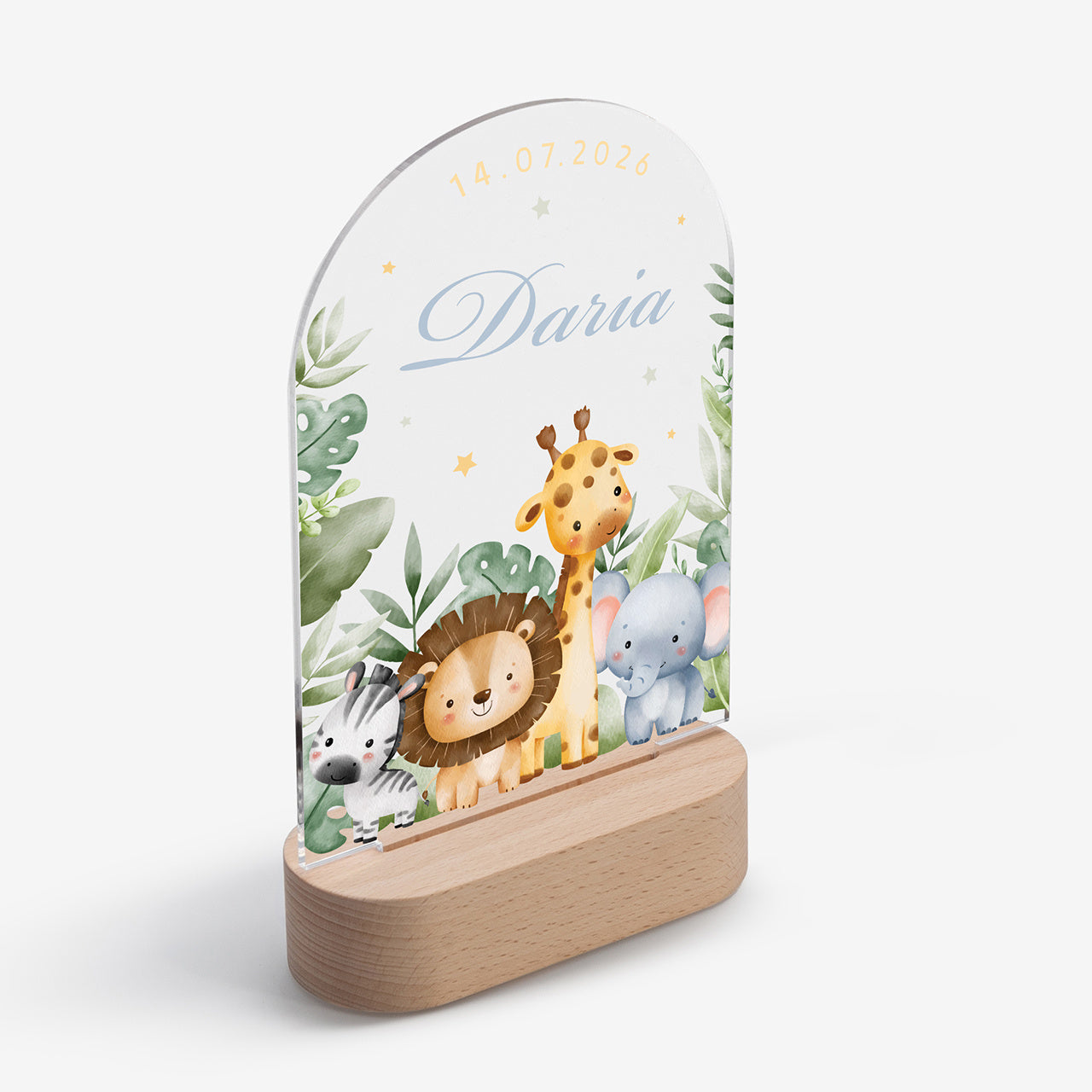 Personalizowana lampka nocna dla niemowląt - Safari lampka z imieniem dla dziecka prezent na narodziny dziecka