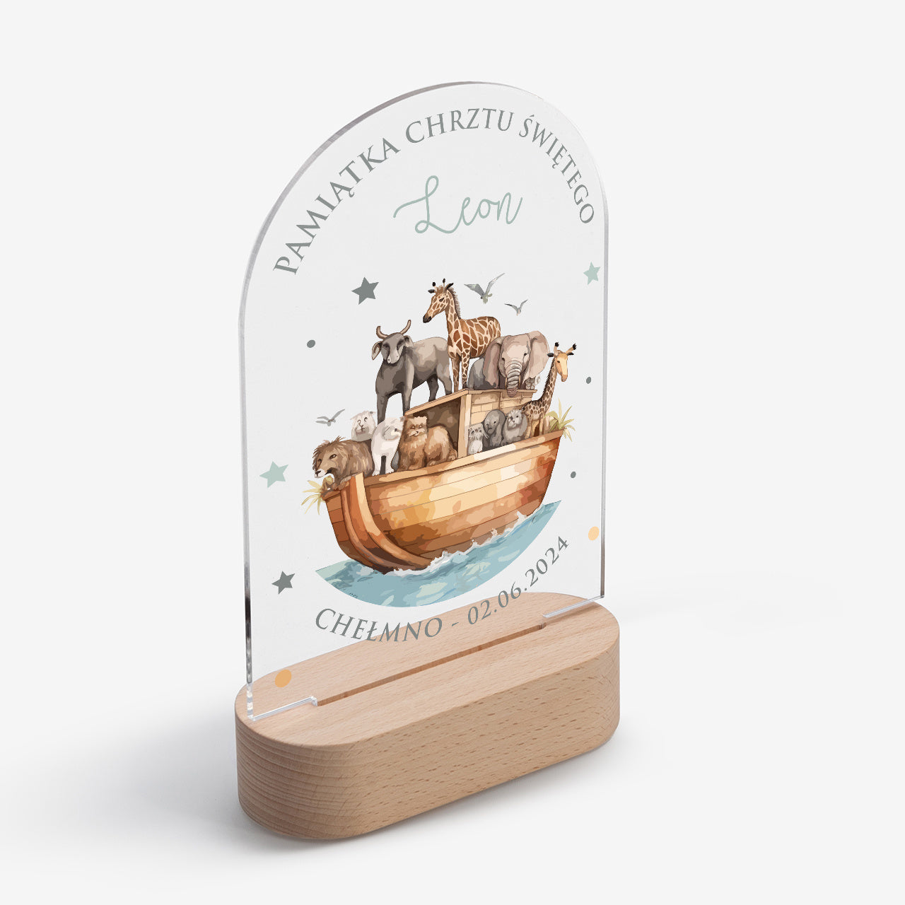 Dekoracyjna lampka led z personalizacją - pamiątka chrztu