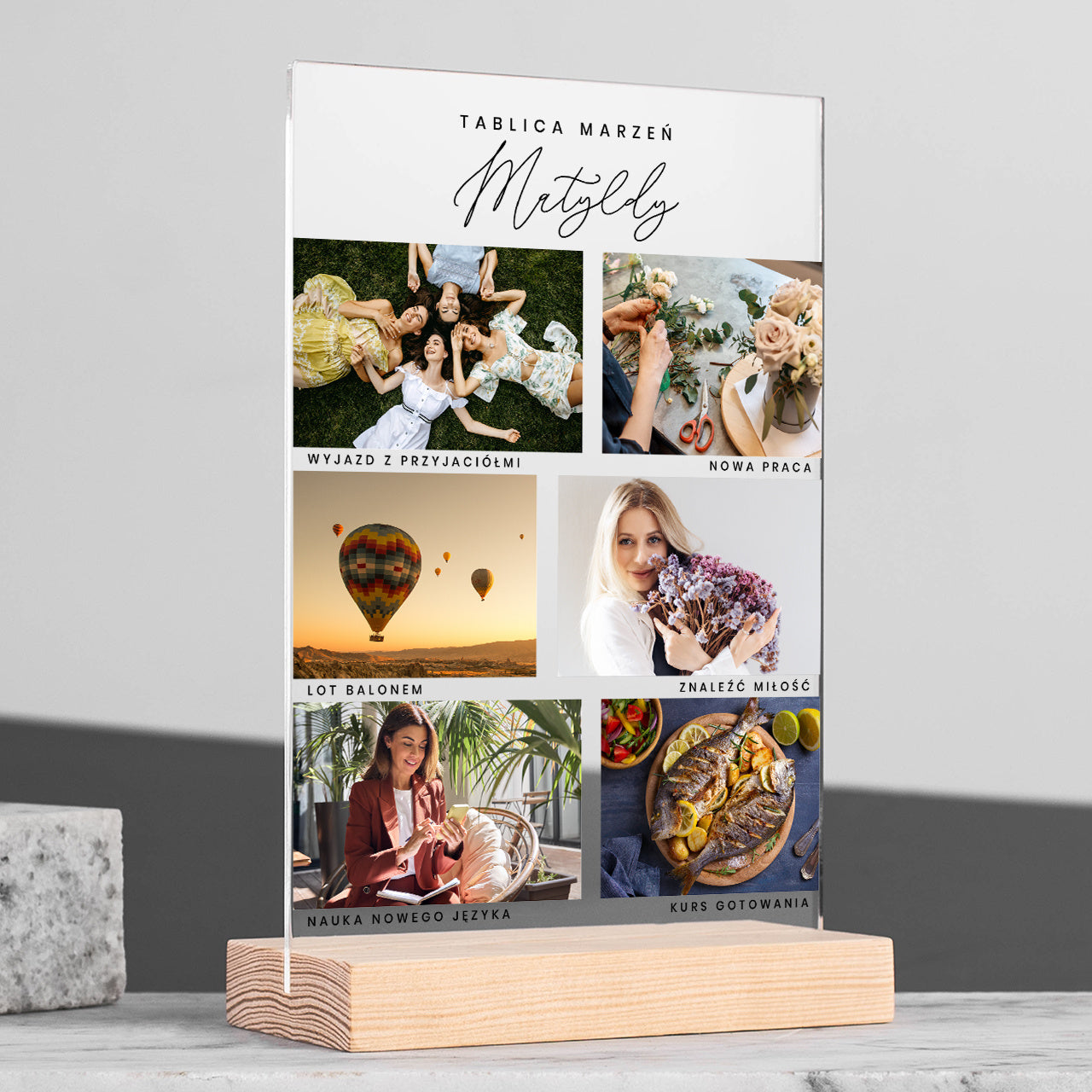 Personalizowana statuetka ze zdjęciami - tablica marzeń statuetka z imieniem prezent dla przyjaciółki 