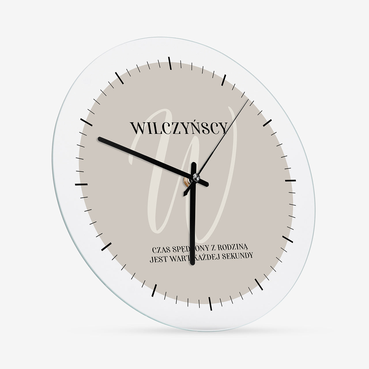 Szklany zegar personalizowany na prezent dla rodziny