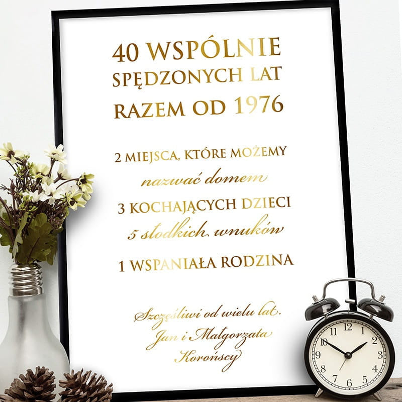 Plakat na 40 rocznicę ślubu - personalizowany prezent dla pary prezent na 40 rocznicę ślubu plakat na rocznicę ślubu