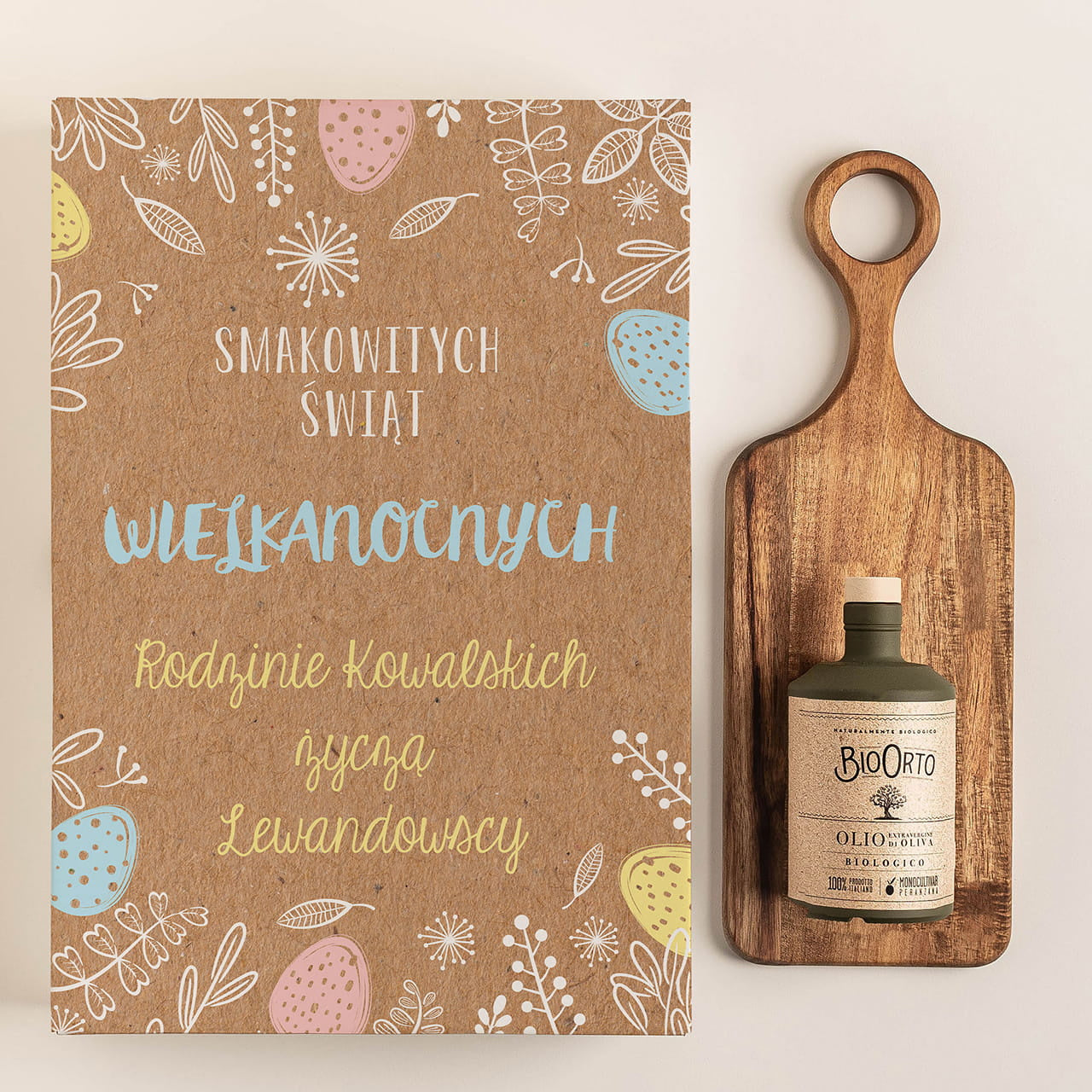 Deska do krojenia i oliwa - personalizowany prezent wielkanocny personalizowana deska do krojenia