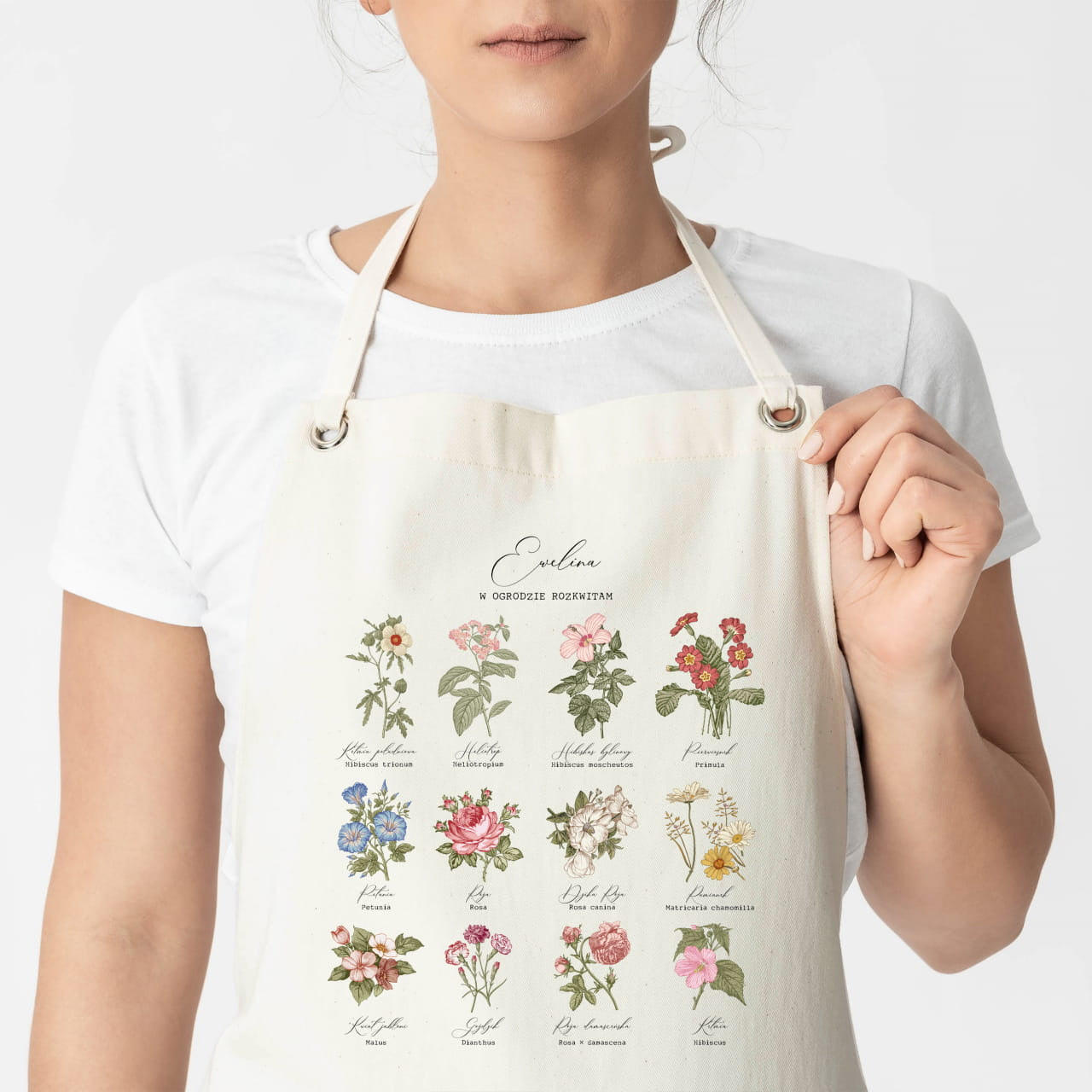 Fartuch z kwiatami - prezent dla miłośniczki roślin fartuch z nadrukiem prezent dla ogrodniczki