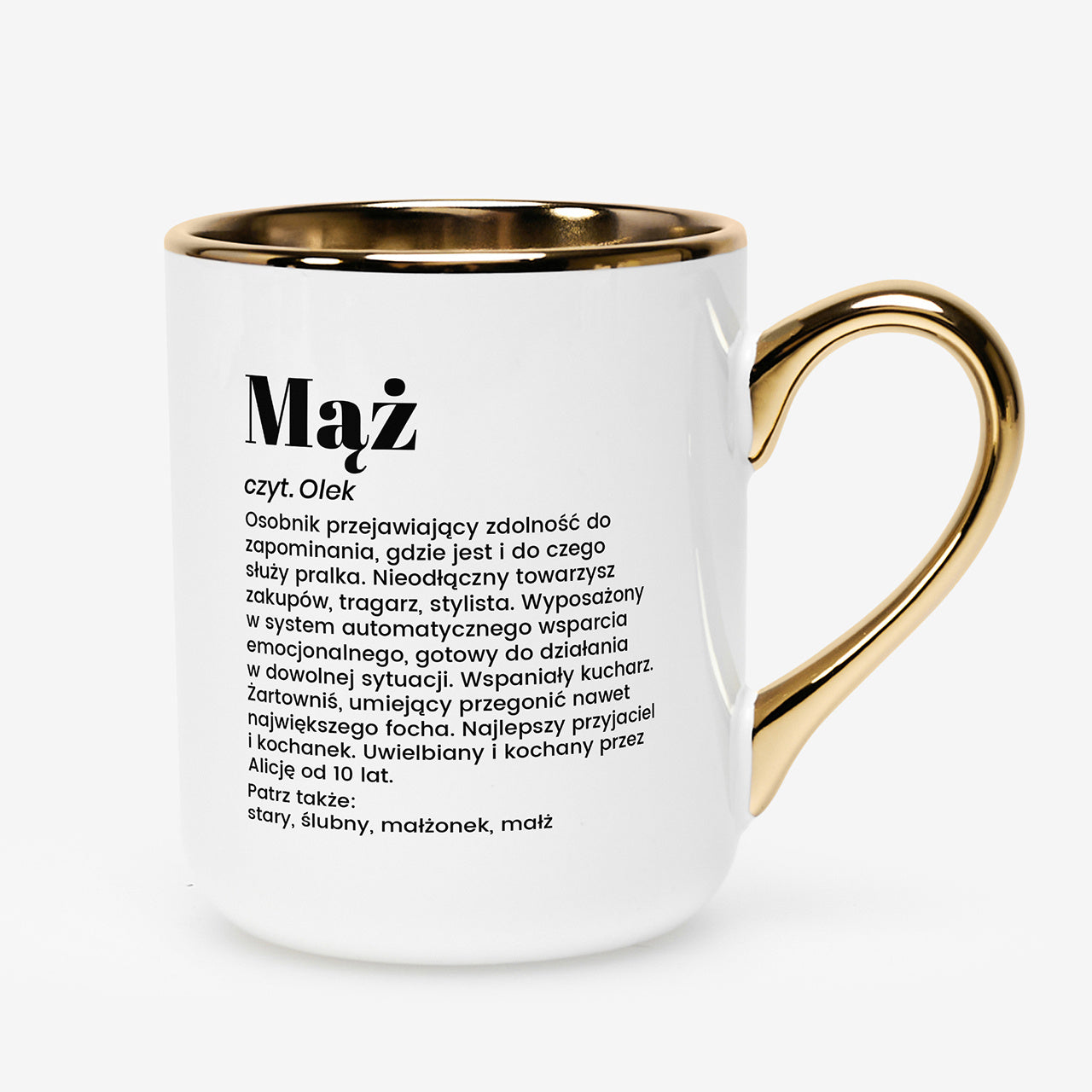 Kubek elegancki biało-złoty- prezent dla męża