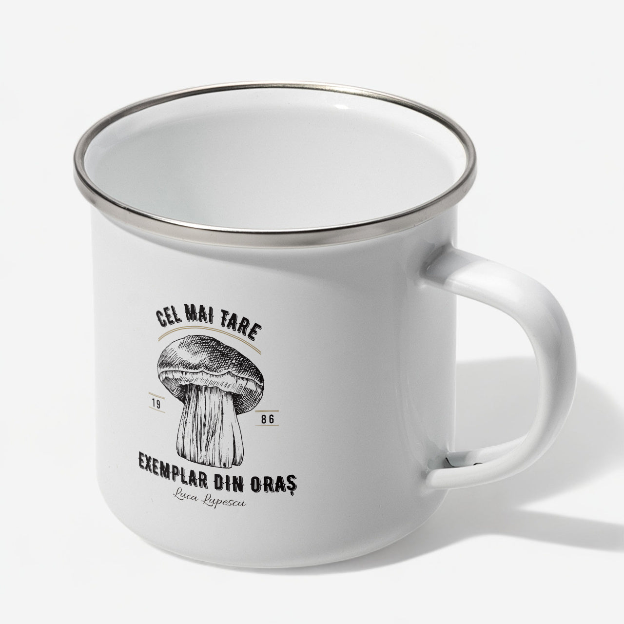 Personalizowany kubek emaliowany - upominek dla grzybiarza