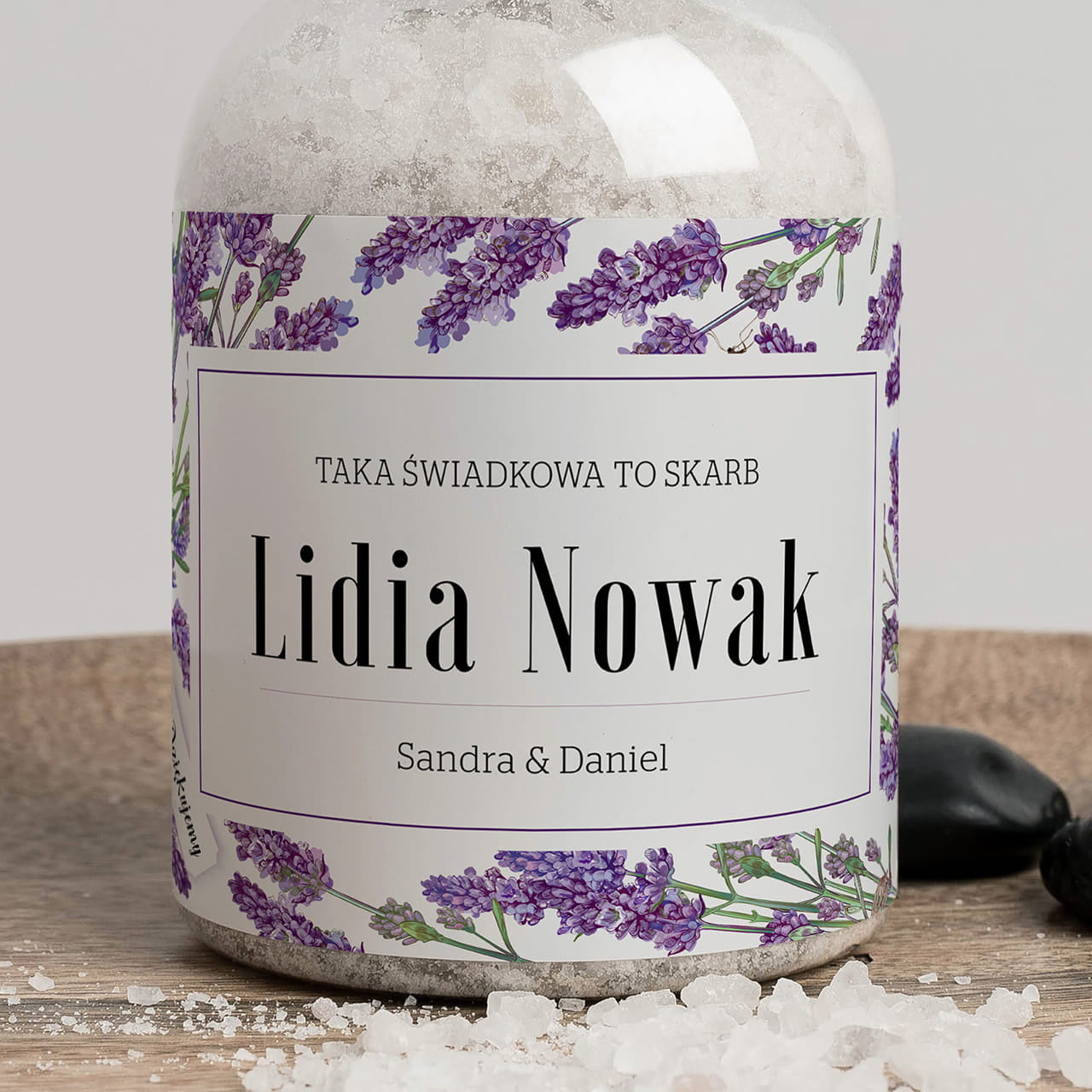 Sól do kąpieli z personalizowaną etykietą - upominek dla świadkowej podziękowanie dla świadkowej sól kąpielowa