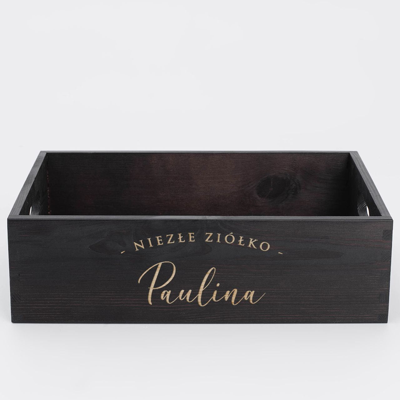 Drewniana duża skrzynka na zioła Niezłe Ziółko - prezent z imieniem