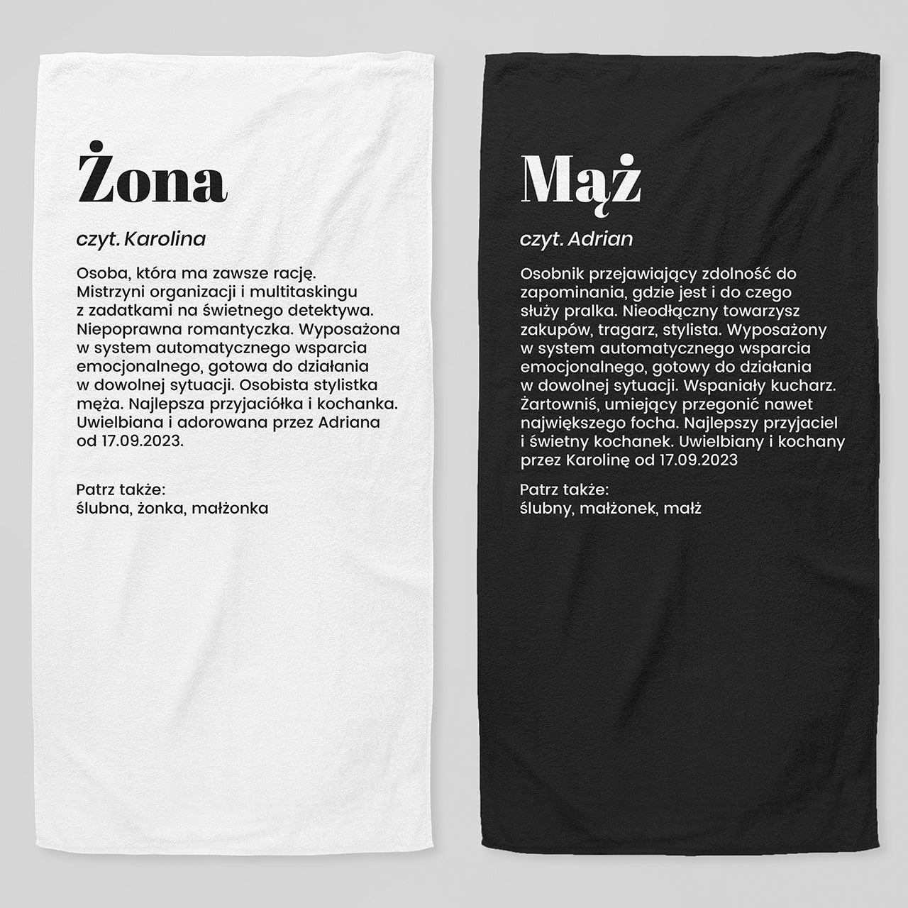 Duże ręczniki personalizowazne dla nowożeńców - definicja