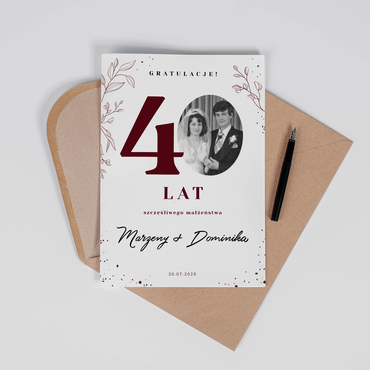Kartka ze zdjęciem na 40 rocznicę ślubu A4 upominek na rocznicę ślubu kartka personalizowana