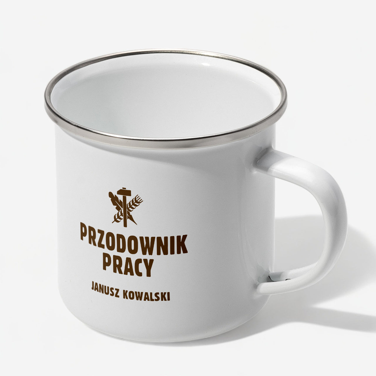 Kubek personalizowany - przodownik w pracy prezent dla pracownika kubek PRL emaliowany kubek przodownik pracy