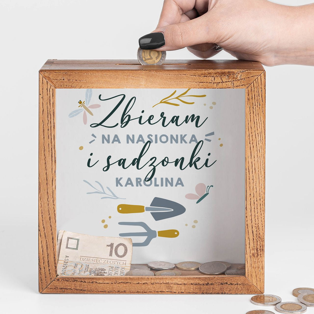 Skarbonka z szybką - Zbieram na nasionka - prezent dla ogrodnika