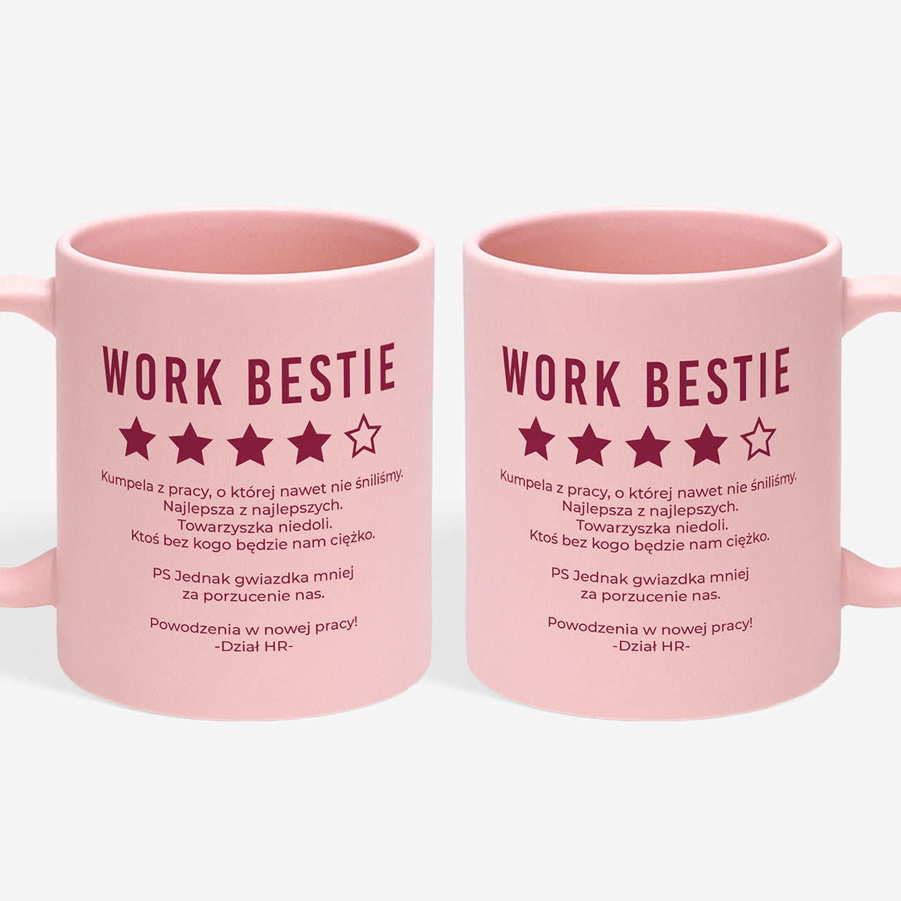 Różowy kubek na odejście z pracy dla koleżanki - Work Bestie prezent dla koleżanki prezent na pożegnanie