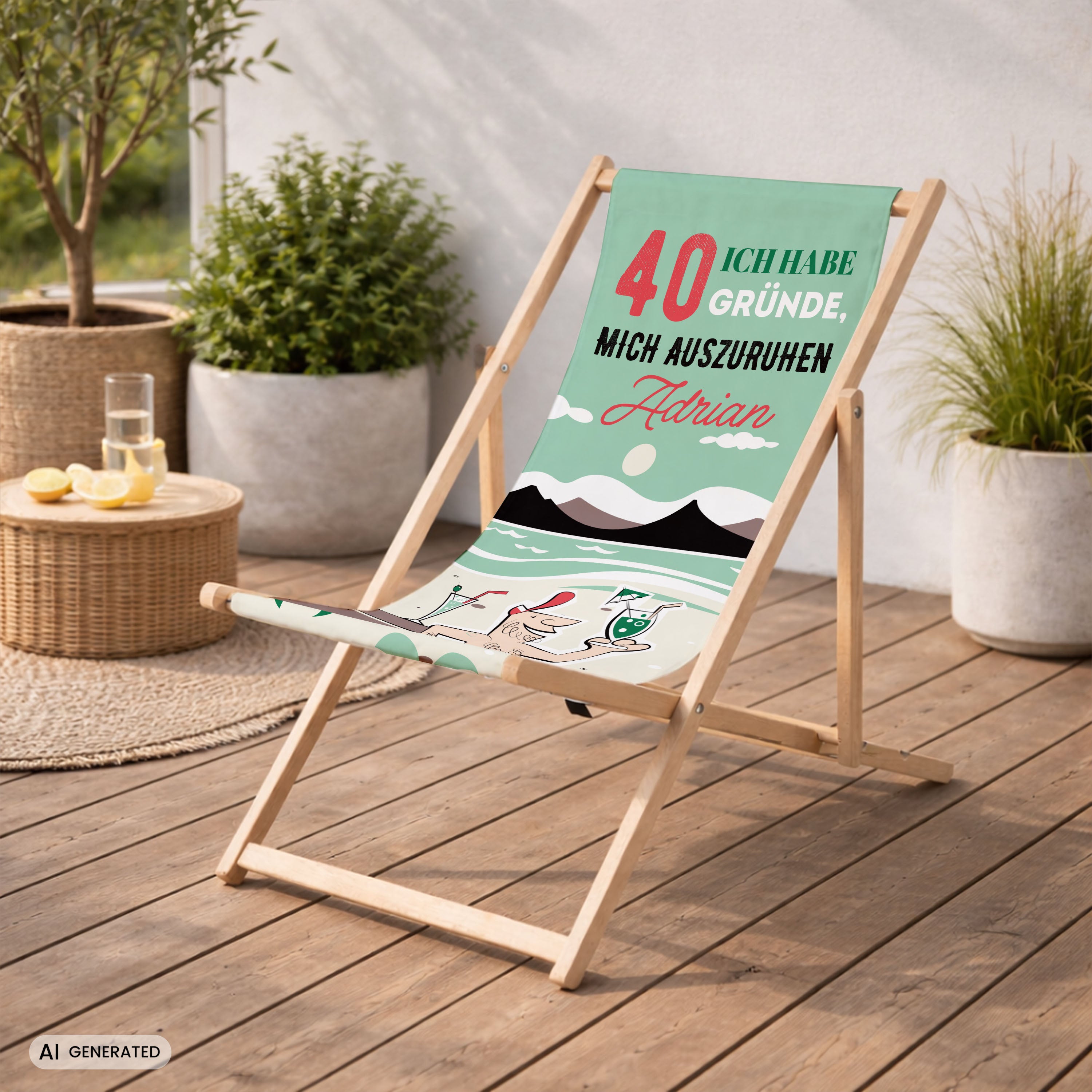 Liegestuhl mit Aufdruck - GESCHENK ZUM 40. GEBURTSTAG FÜR IHN