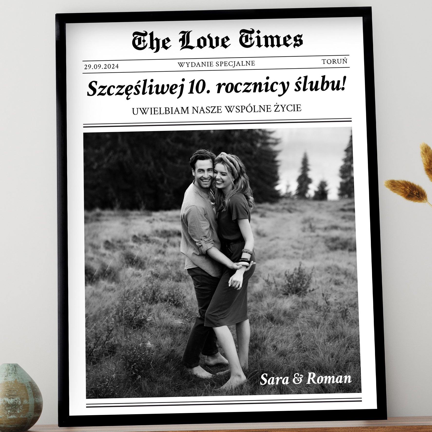 Plakat ze zdjęciem - okładka gazety Love Times na prezent dla zakochanych prezent na 10 rocznicę ślubu