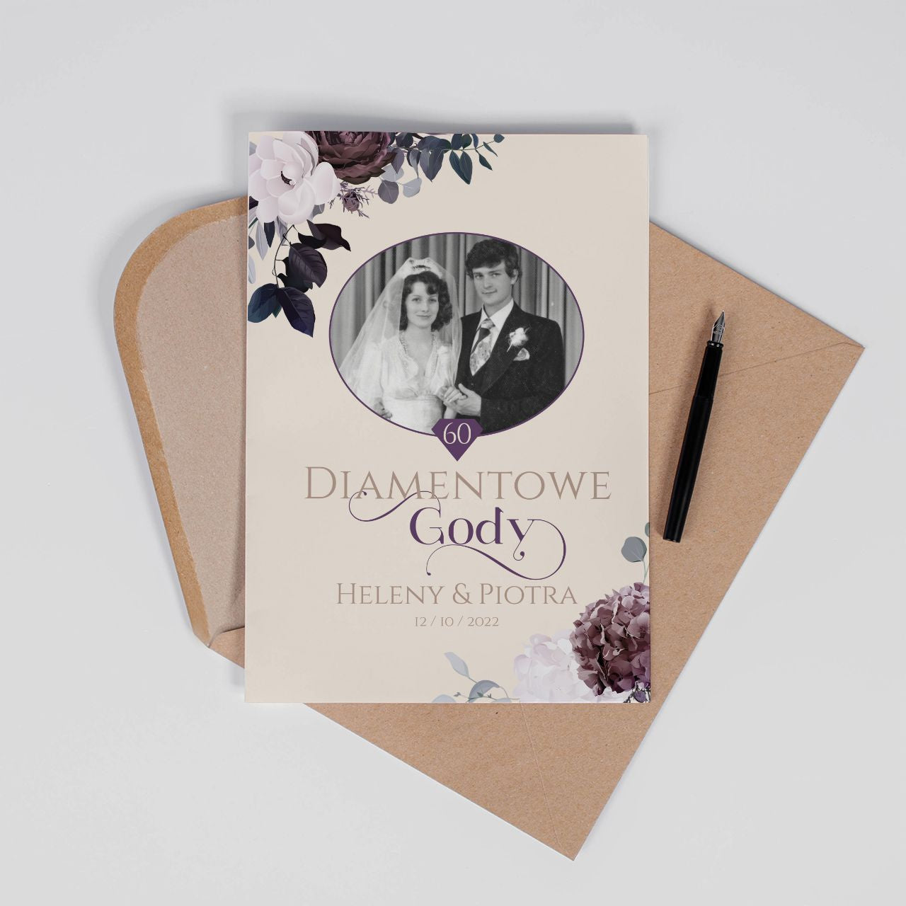 Kartka a4 na 60 rocznicę ślubu ze zdjęciem - diamentowe gody