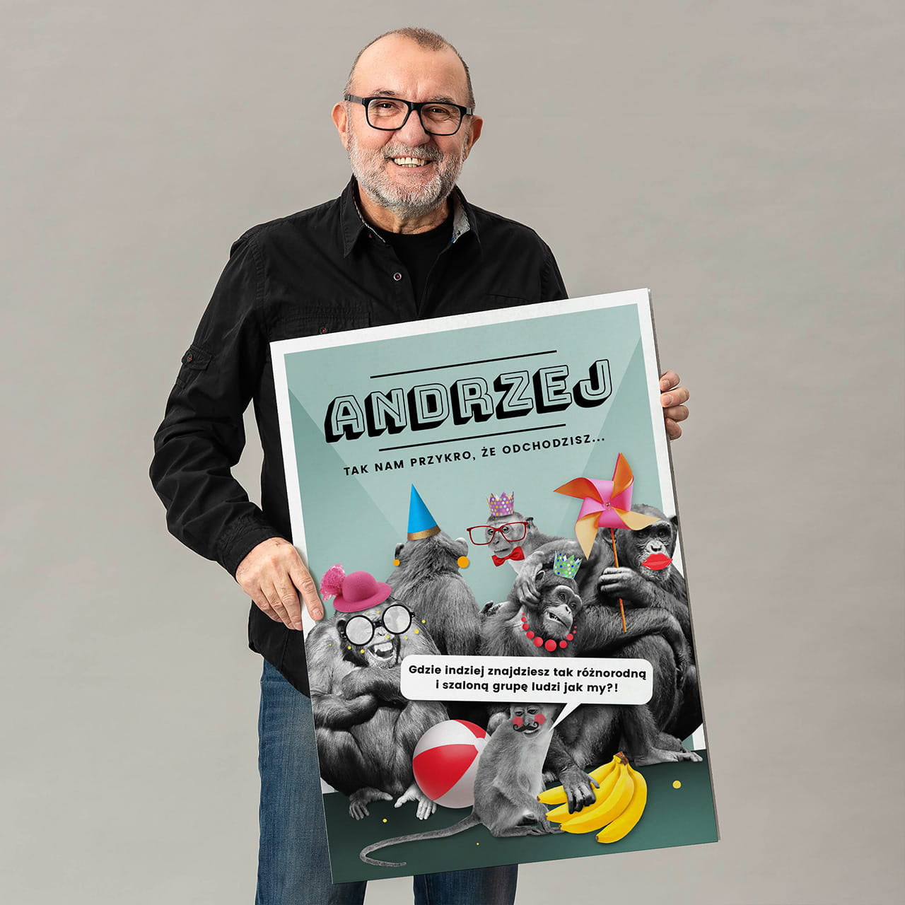 Śmieszna kartka personalizowana na odejście z pracy kartka z humorem upominek na odejście z pracy