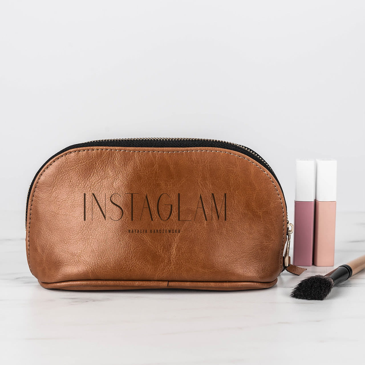 Kosmetyczka skórzana - Instaglam - prezent dla influencerki skórzana kosmetyczka damska kosmetyczka