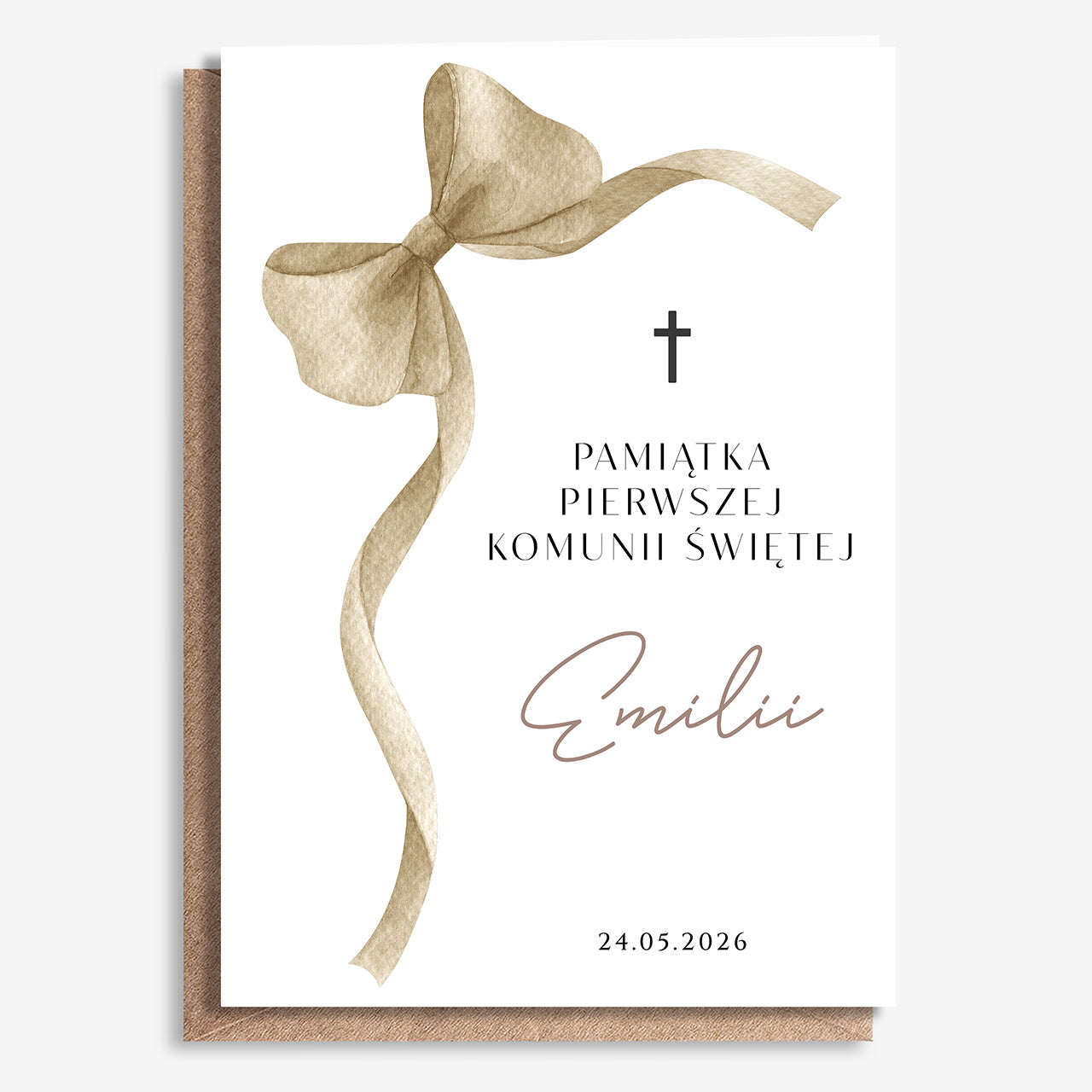 Duża personalizowana kartka na komunię - Kokardka personalizowana kartka komunijna pamiątka komunijna 