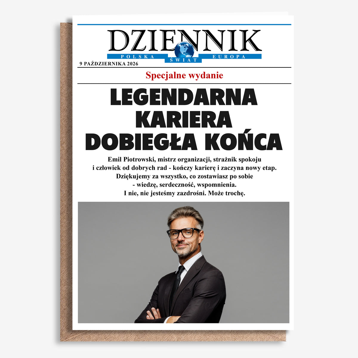 Kartka ze zdjęciem z okazji emerytury - dziennik prezent dla emeryta personalizowana kartka