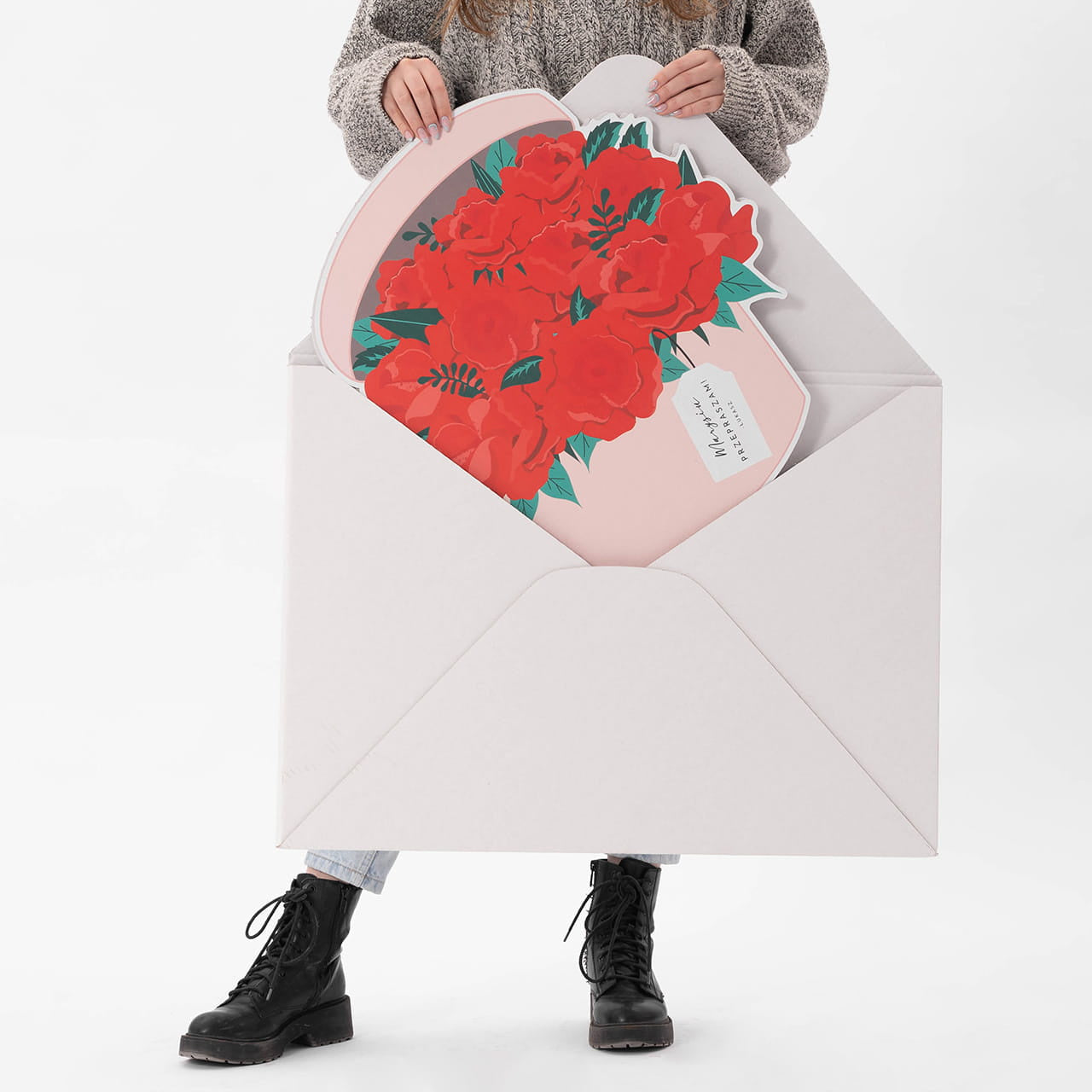 Kartka z personalizacją na przeprosiny - kosz z kwiatami