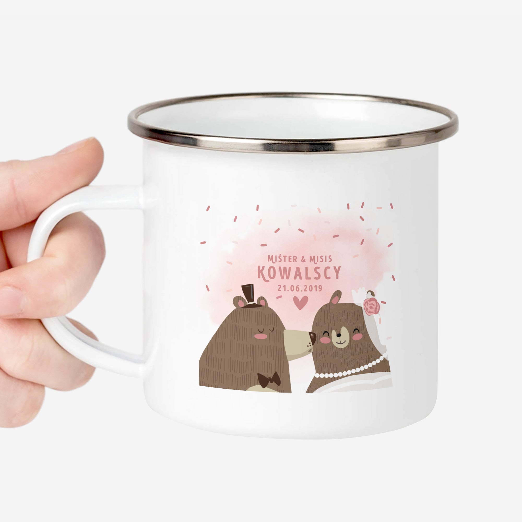 Emaliowany kubek dla pary - misie