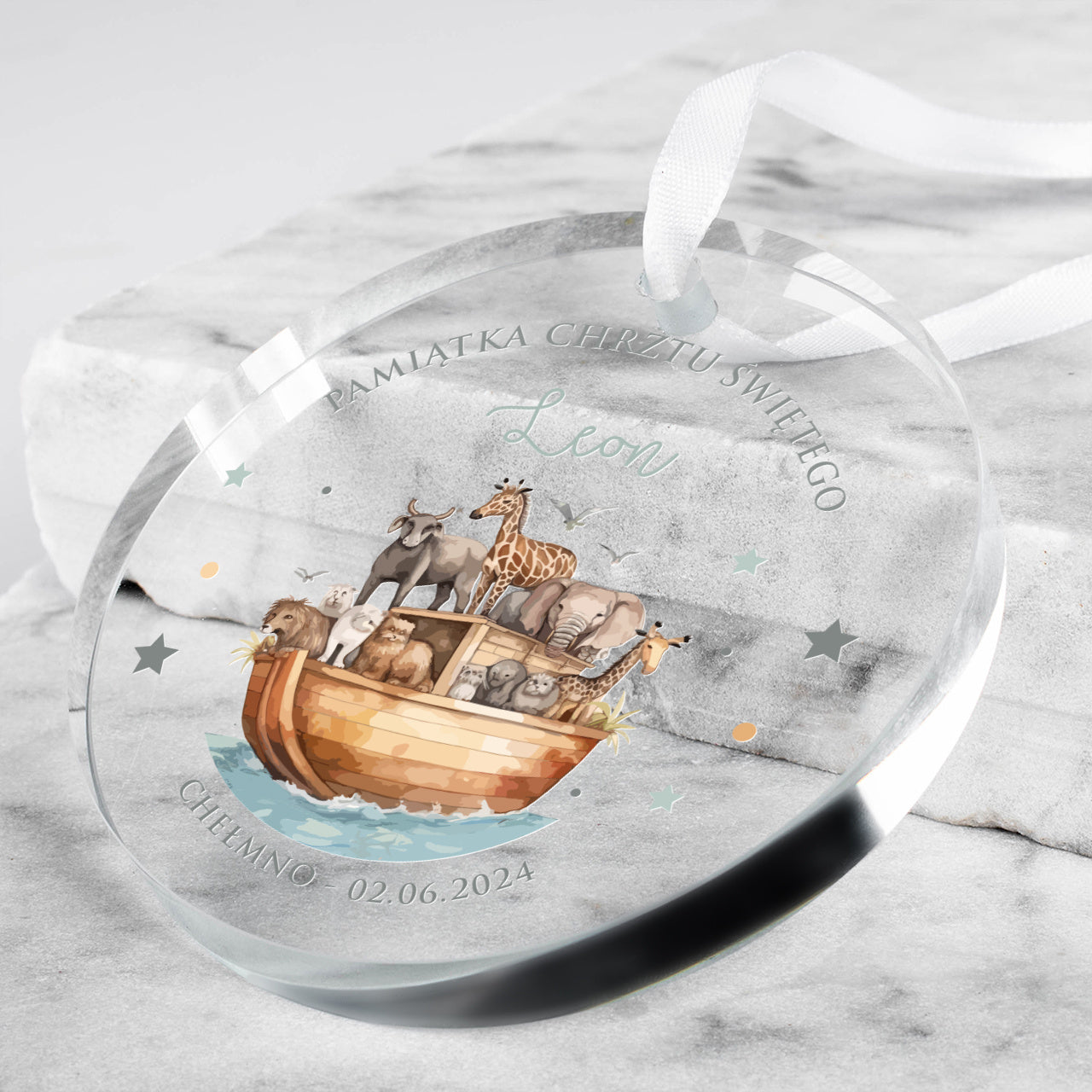 Zawieszka z dedykacją - Arka Noego - upominek na Chrzest