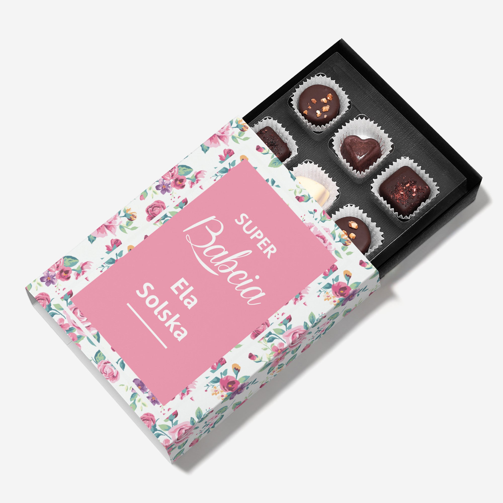 Personalizowana bombonierka na Dzień Babci - kwiaty