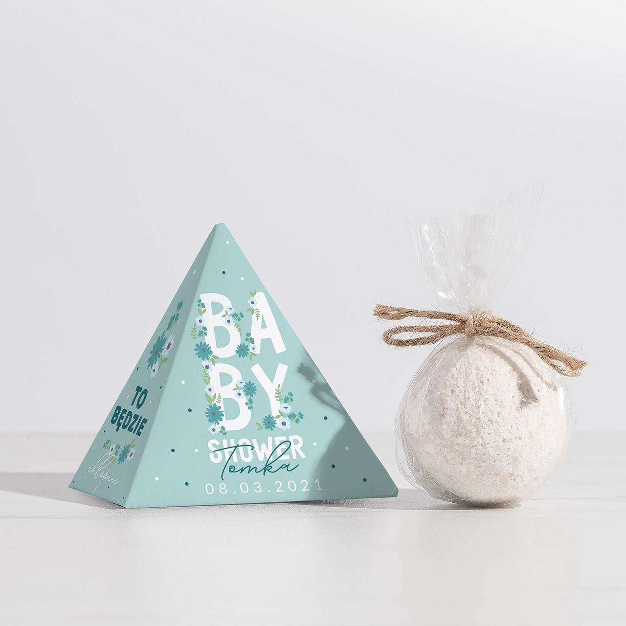 Personalizowana kula kąpielowa - upominek dla gości na baby shower