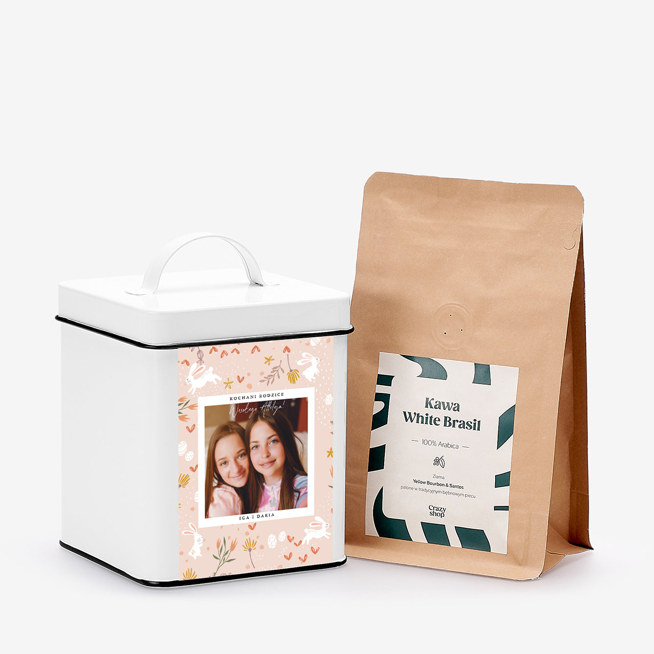 Dedykowana puszka i kawa - prezent wielkanocny dla rodziców