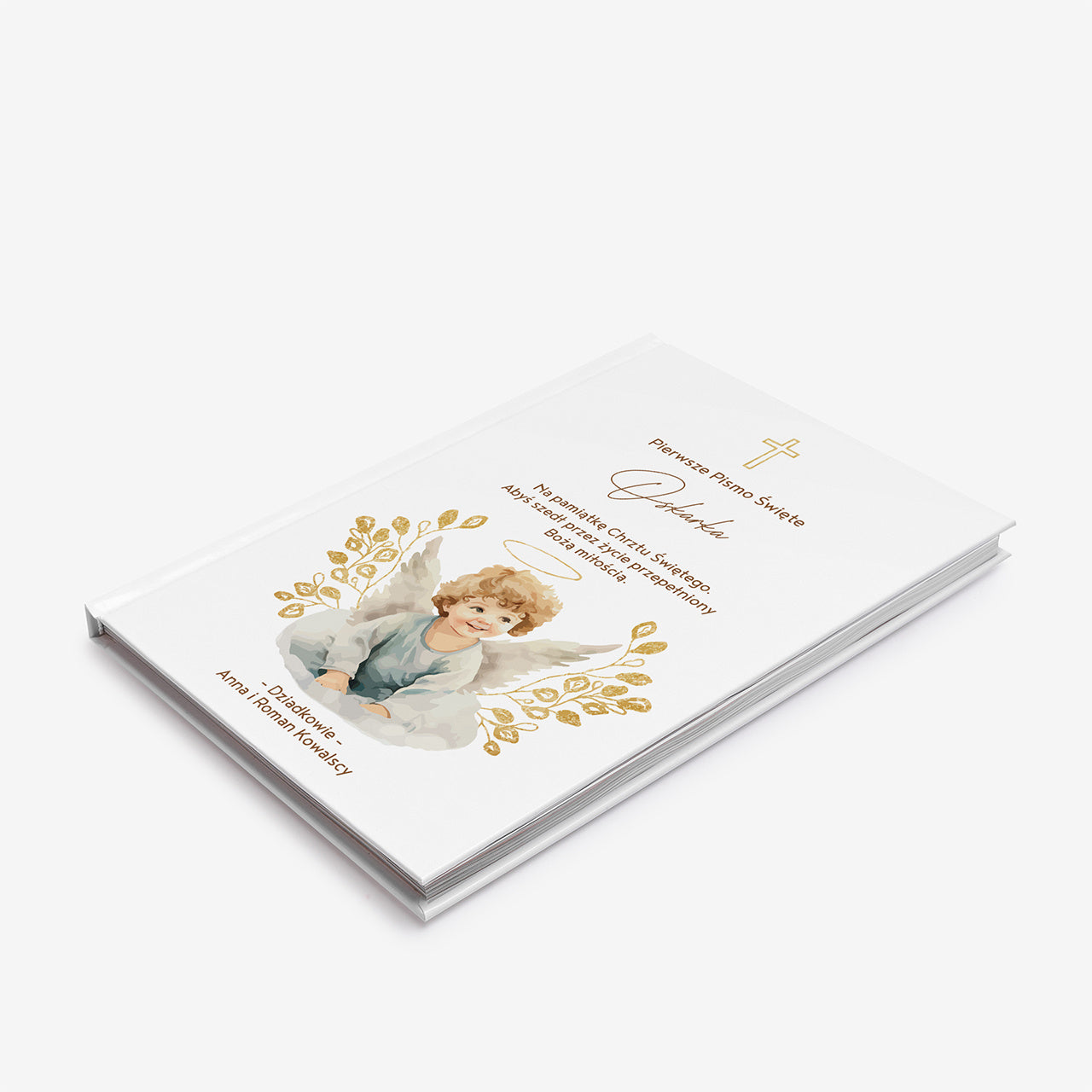 Biblia na chrzest - Aniołek pamiątka chrztu świętego biblia z dedykacją upominek na chrzest