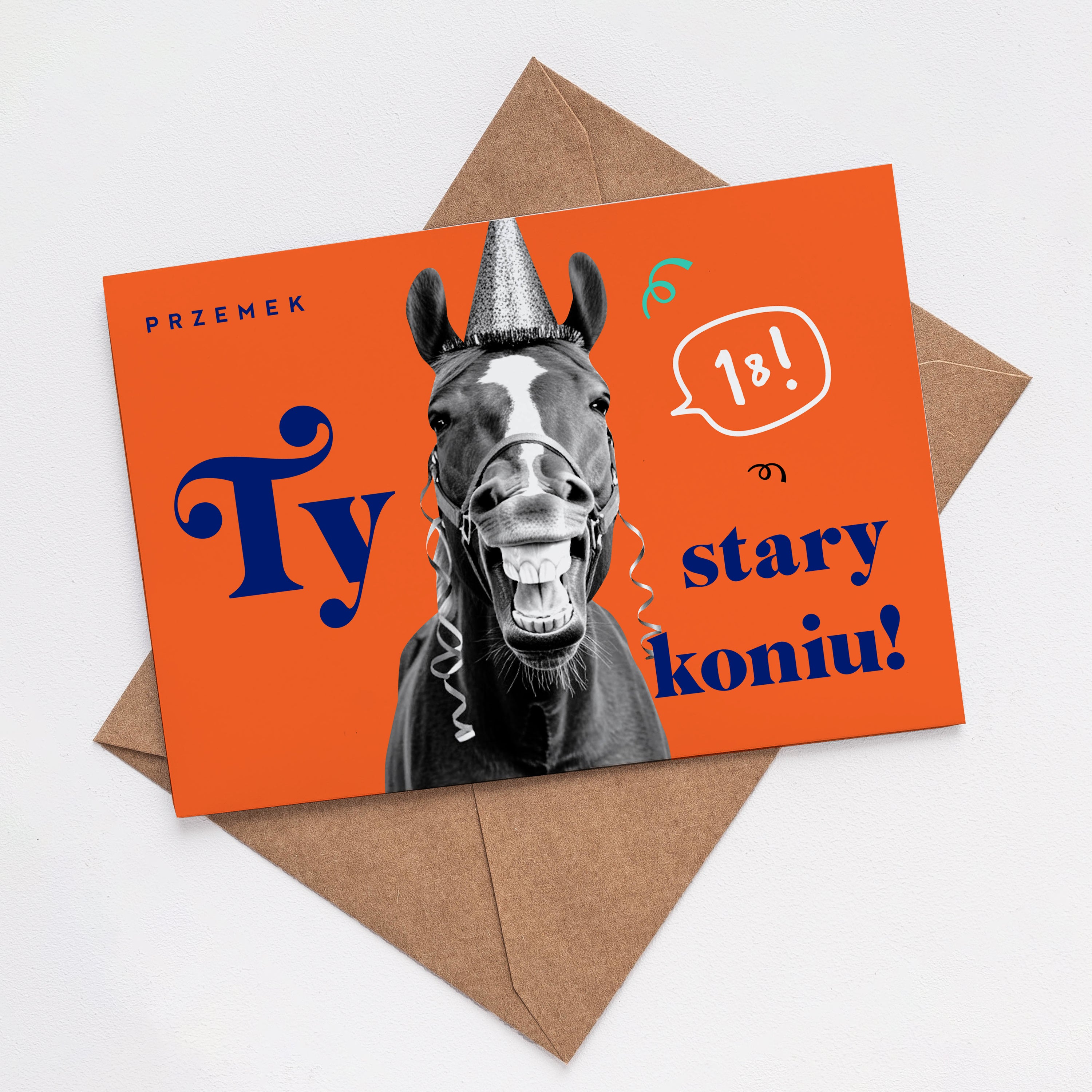 Personalizowana kartka na 18 urodziny - stary koń prezent na 18 urodziny kartka śmieszna