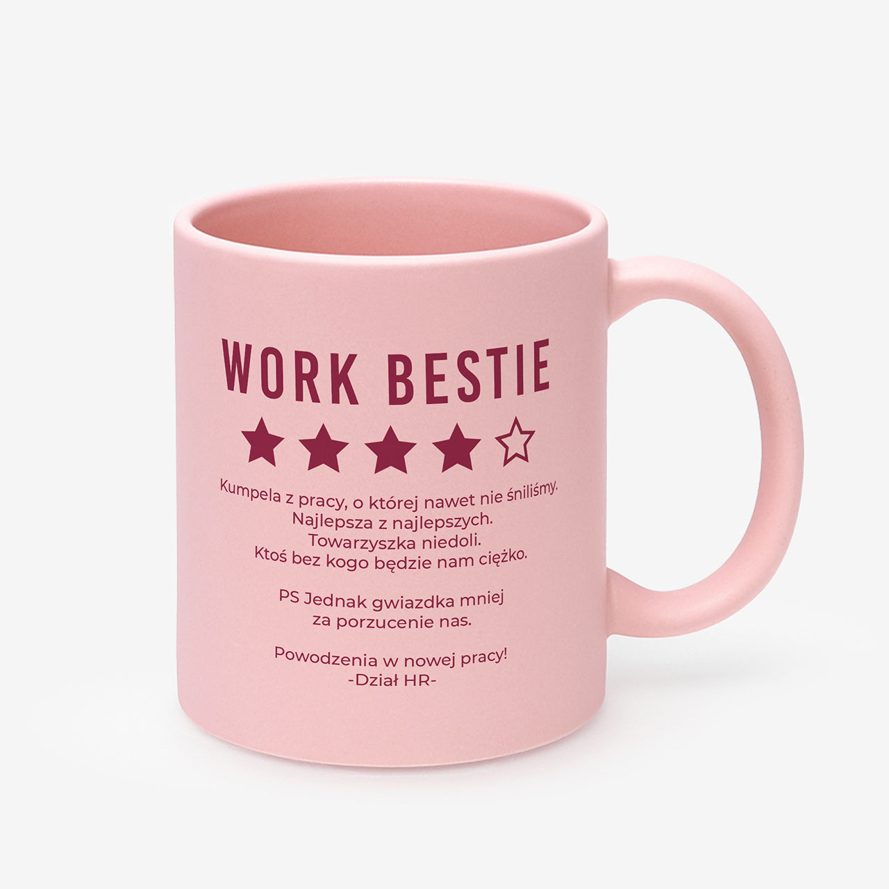 Różowy kubek na odejście z pracy dla koleżanki - Work Bestie prezent dla koleżanki prezent na pożegnanie