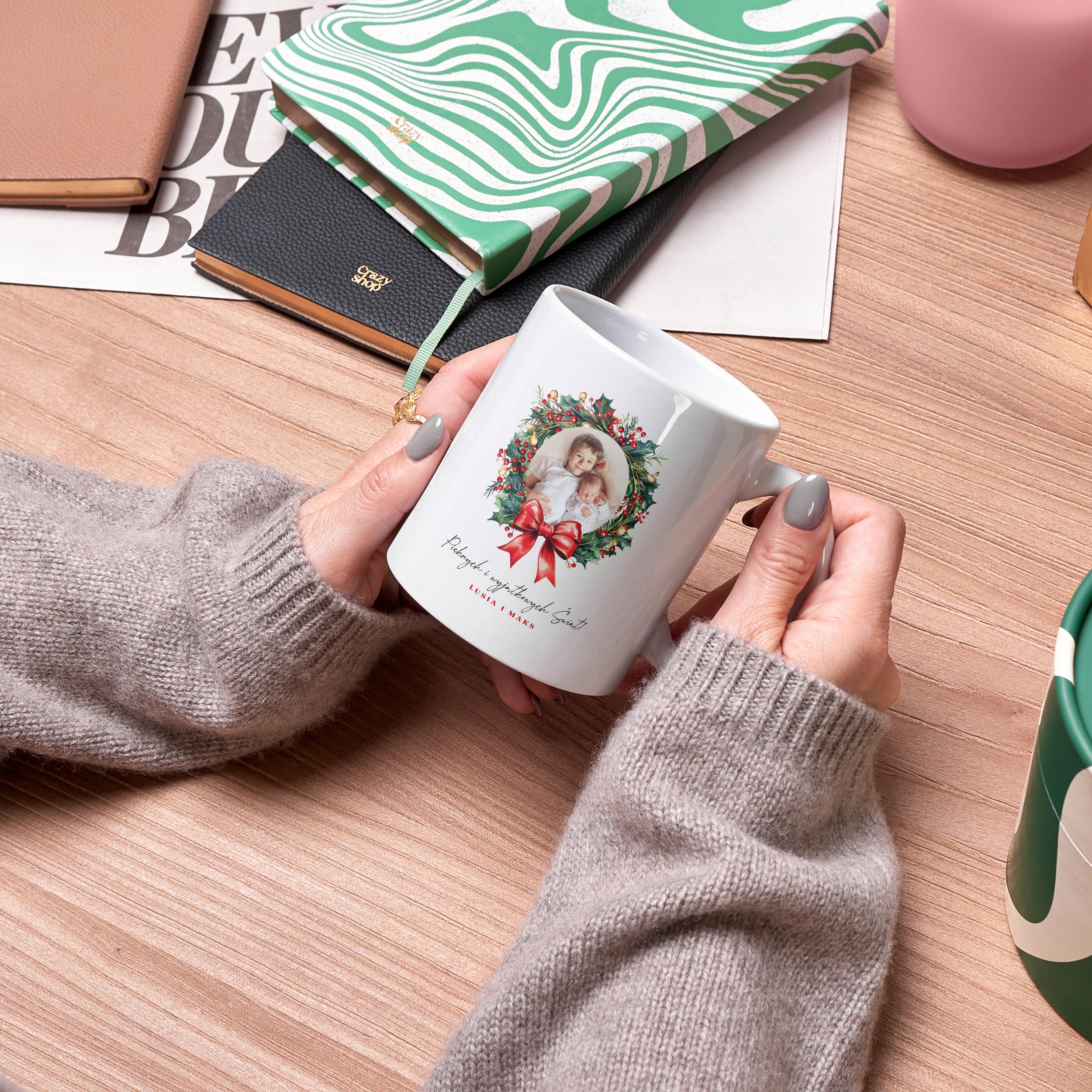 Świąteczny kubek ze zdjęciem - upominek pod choinkę