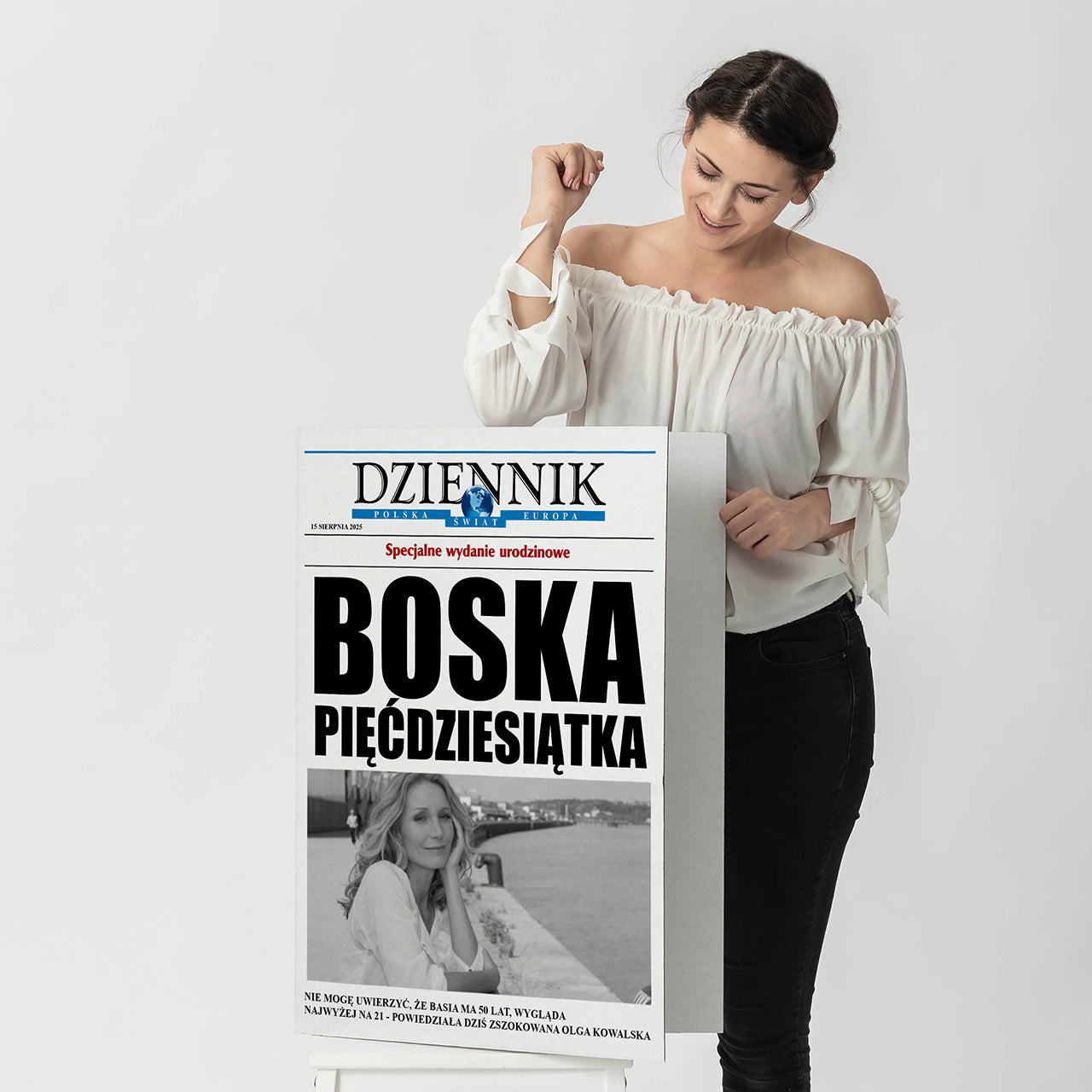 Duża kartka - okładka gazety - prezent na 50 dla kobiety personalizowana kartka urodzinowa kartka na 50 urodziny