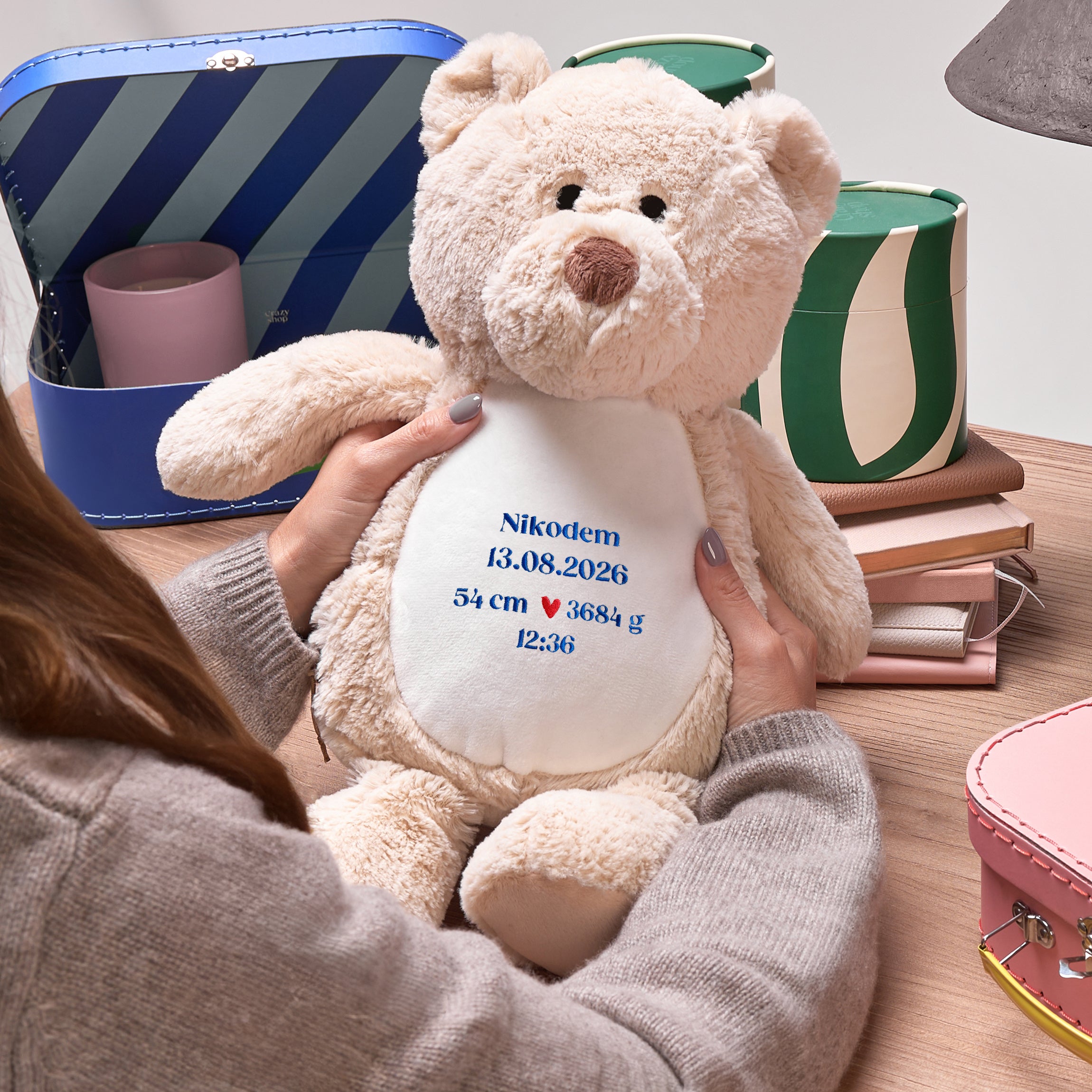 Maskotka miś dla chłopca - metryczka pamiątka narodzin chłopca personalizowany prezent dla chłopca 