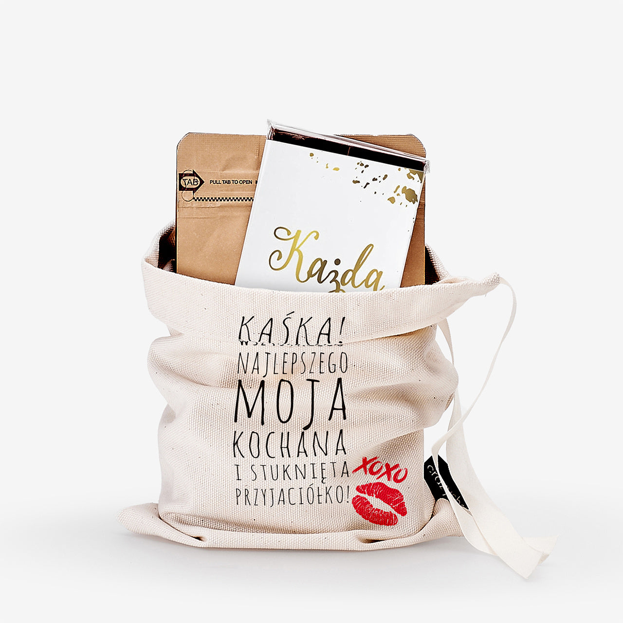 Czekolada i kawa w woreczku - prezent urodzinowy dla przyjaciółki prezent na urodziny dla przyjaciółki