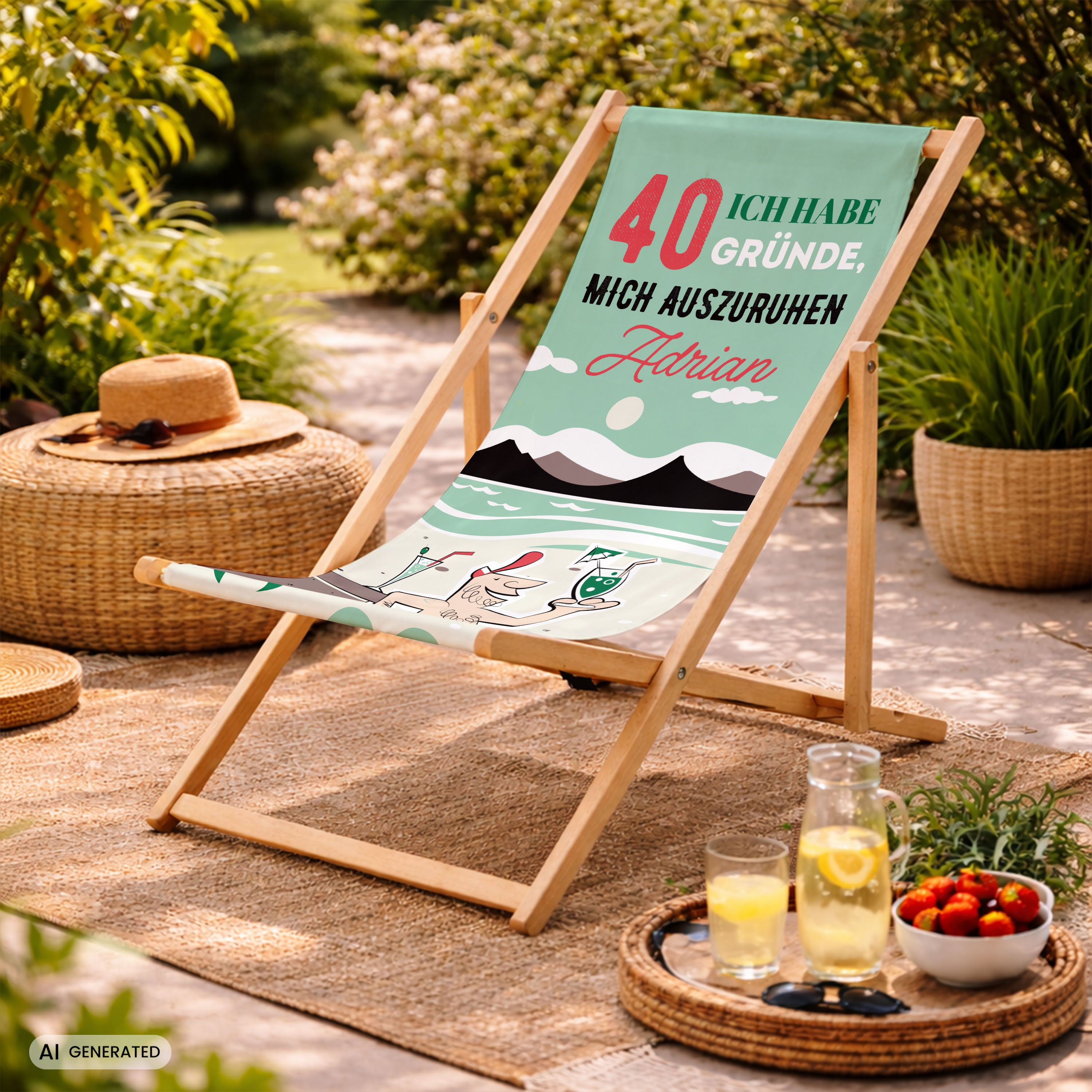 Liegestuhl mit Aufdruck - GESCHENK ZUM 40. GEBURTSTAG FÜR IHN