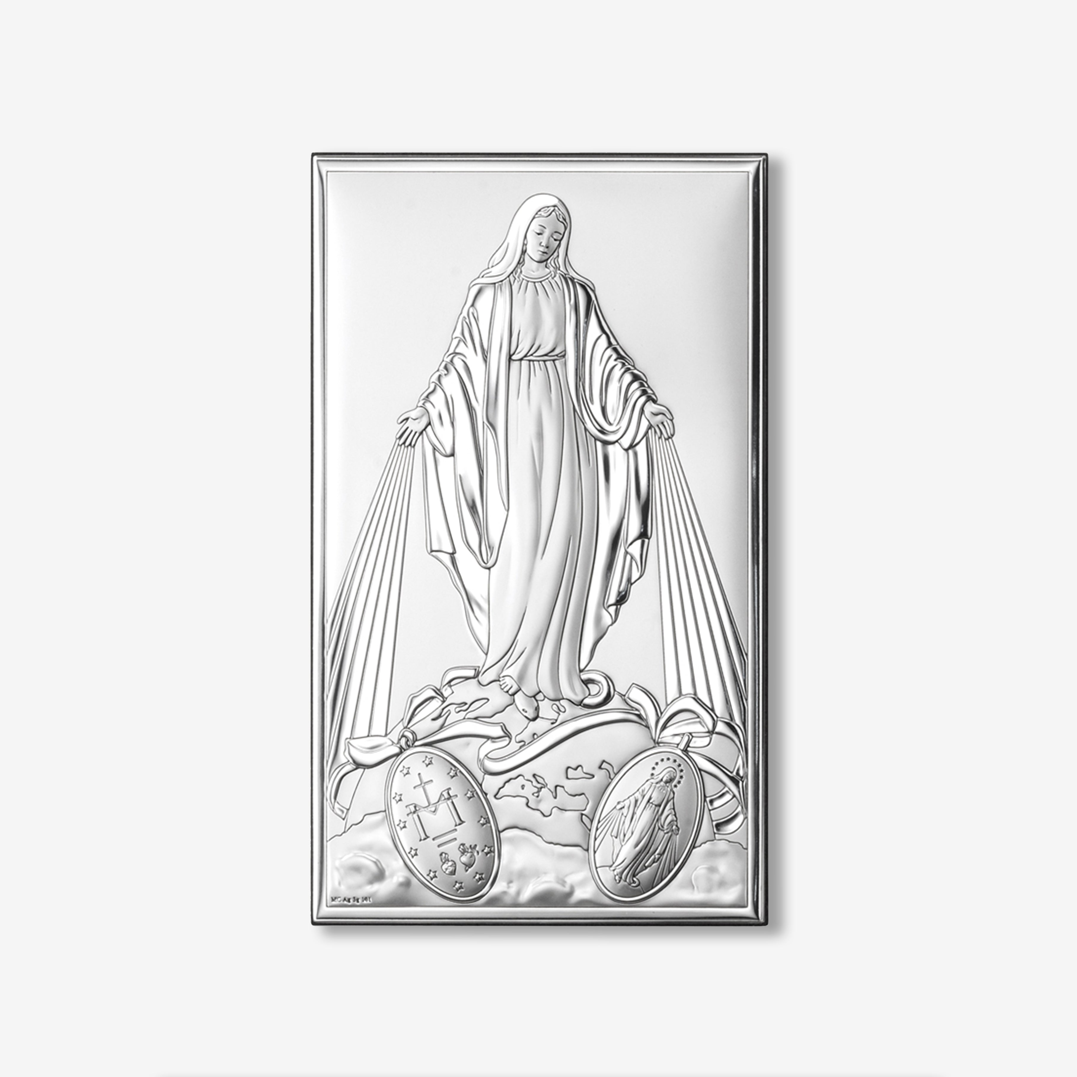Obrazek srebrny Matka Boska pamiątka z własnym grawerem prezent religijny elegancki