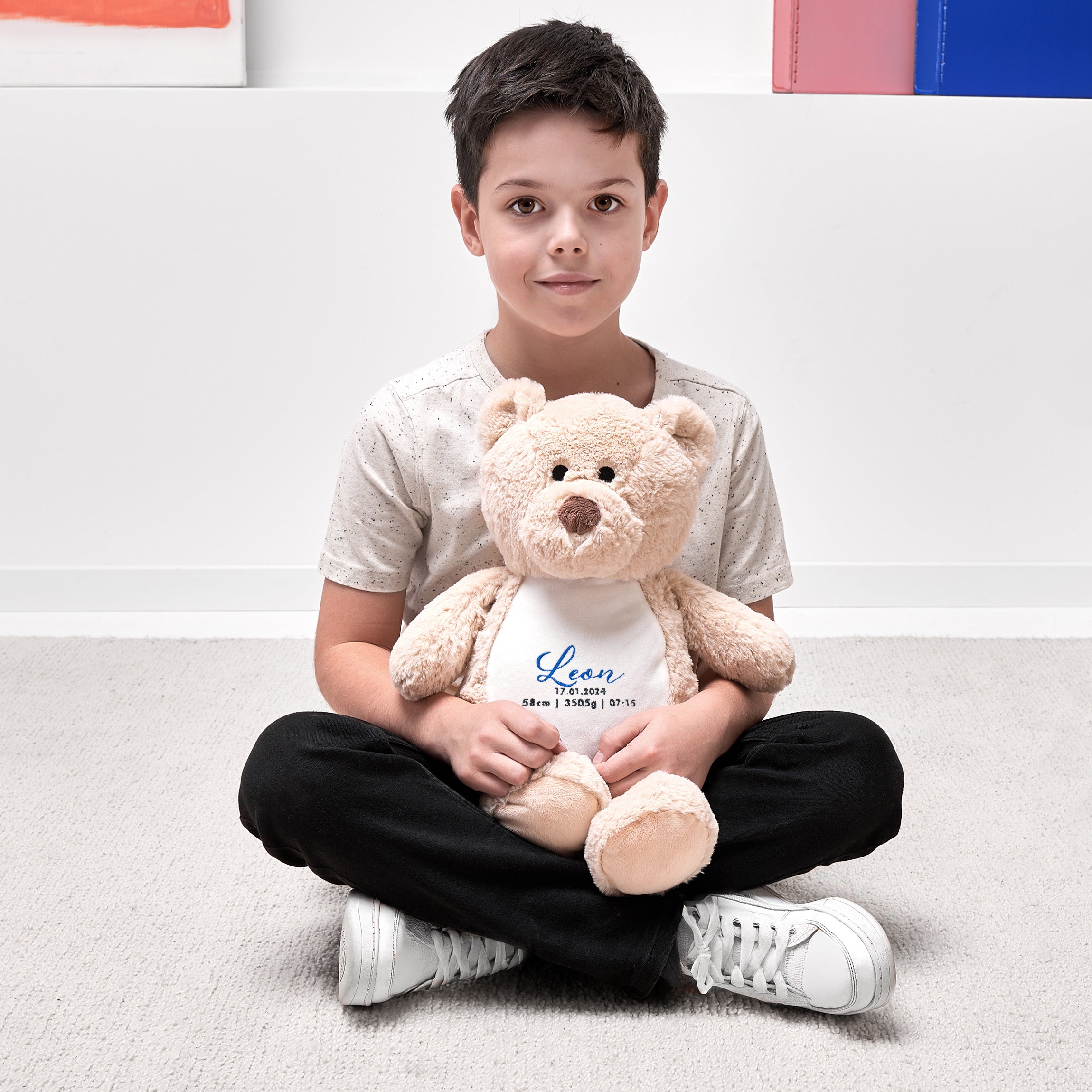 Maskotka miś z metryczką dla chłopca