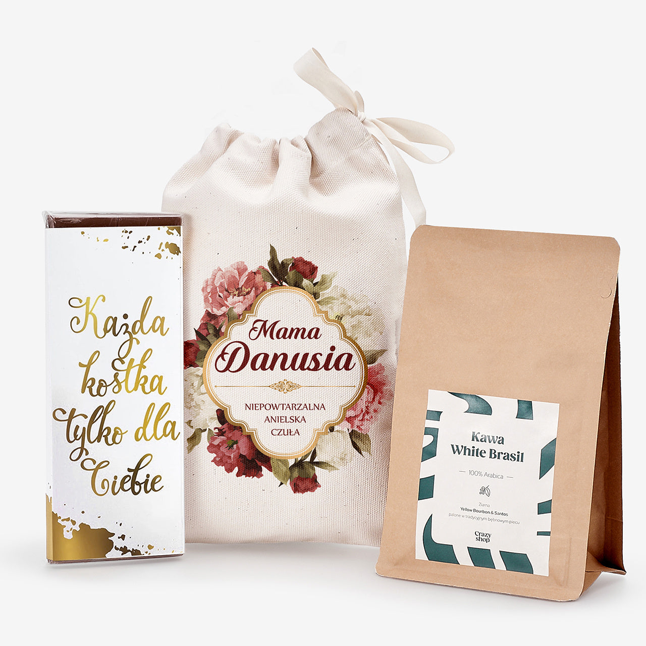 Czekolada i kawa w dedykowanym woreczku - prezent na urodziny dla mamy prezent dla mamy na urodziny 