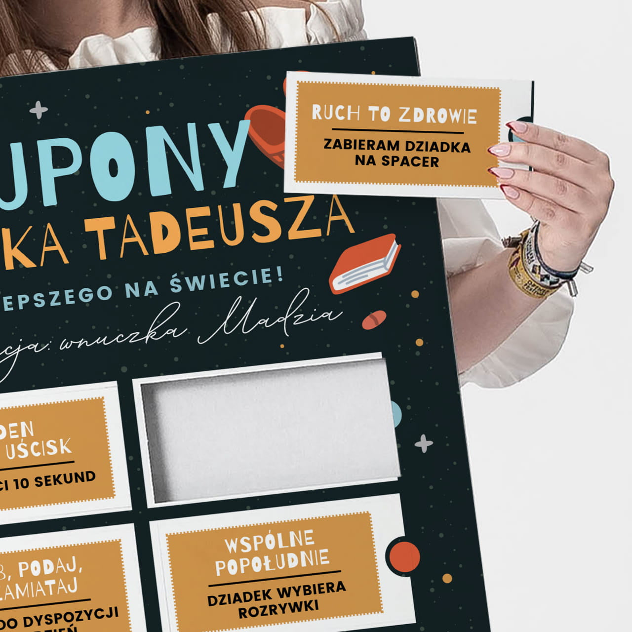 Duża kartka personalizowana - Kupony Dziadka - prezent na Dzień Dziadka kartka XXL