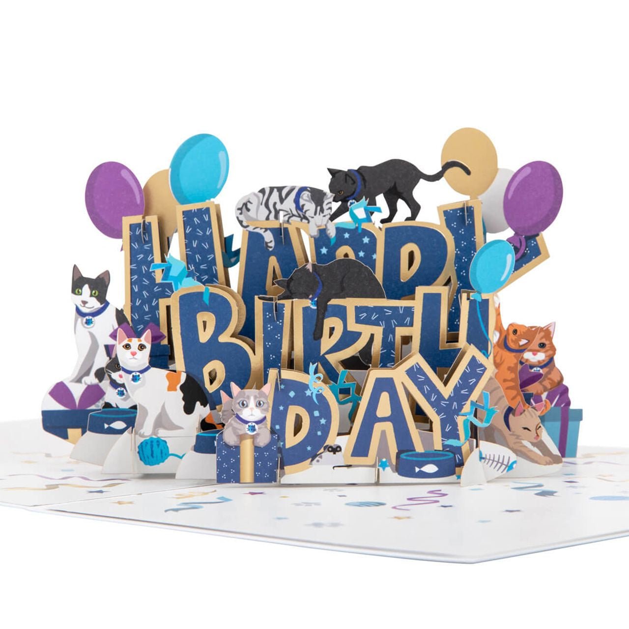 Urodzinowa kartka rozkładana z kotami - Happy Birthday