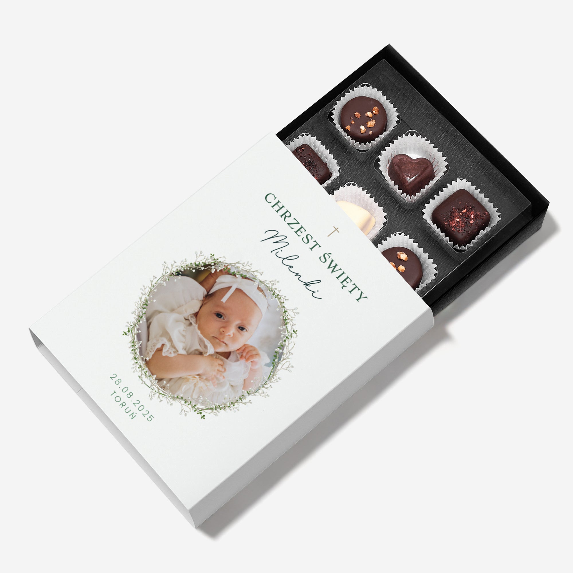 Personalizowane praliny PODZIĘKOWANIA DLA CHRZESTNYCH NA CHRZEST pralinki personalizowane czekoladki na chrzest