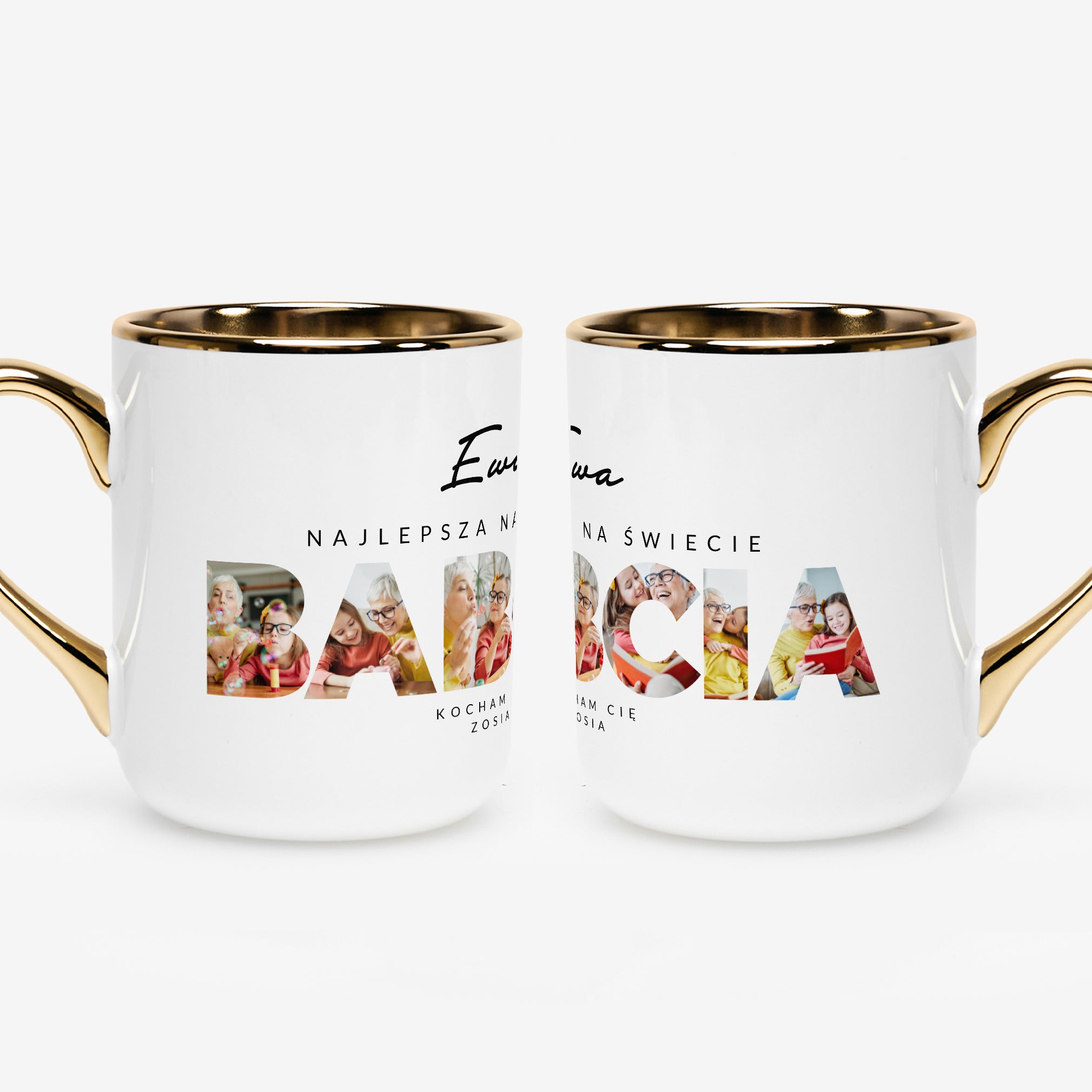 Kubek personalizowany biało-złoty - prezent dla babci