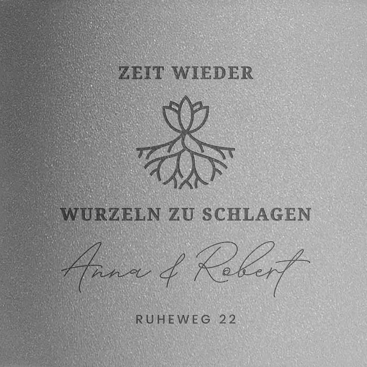 Gravierter Blumentopf zum Einzug WURZELN SCHLAGEN